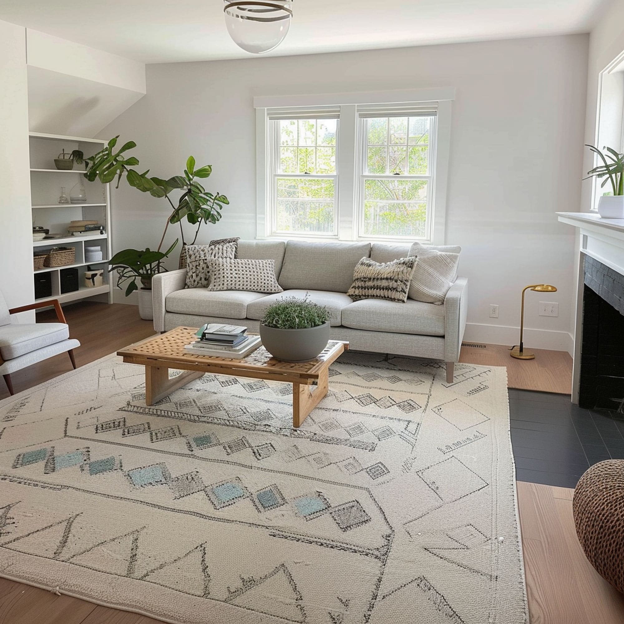 Couch Sitting With Only the Front Legs on the Rug