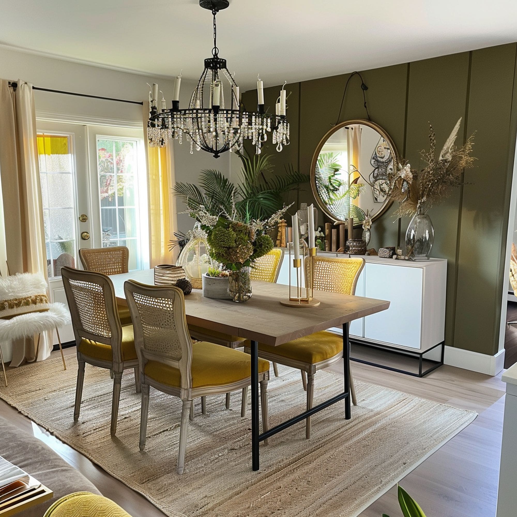 Dark Green and Yellow Dining Room