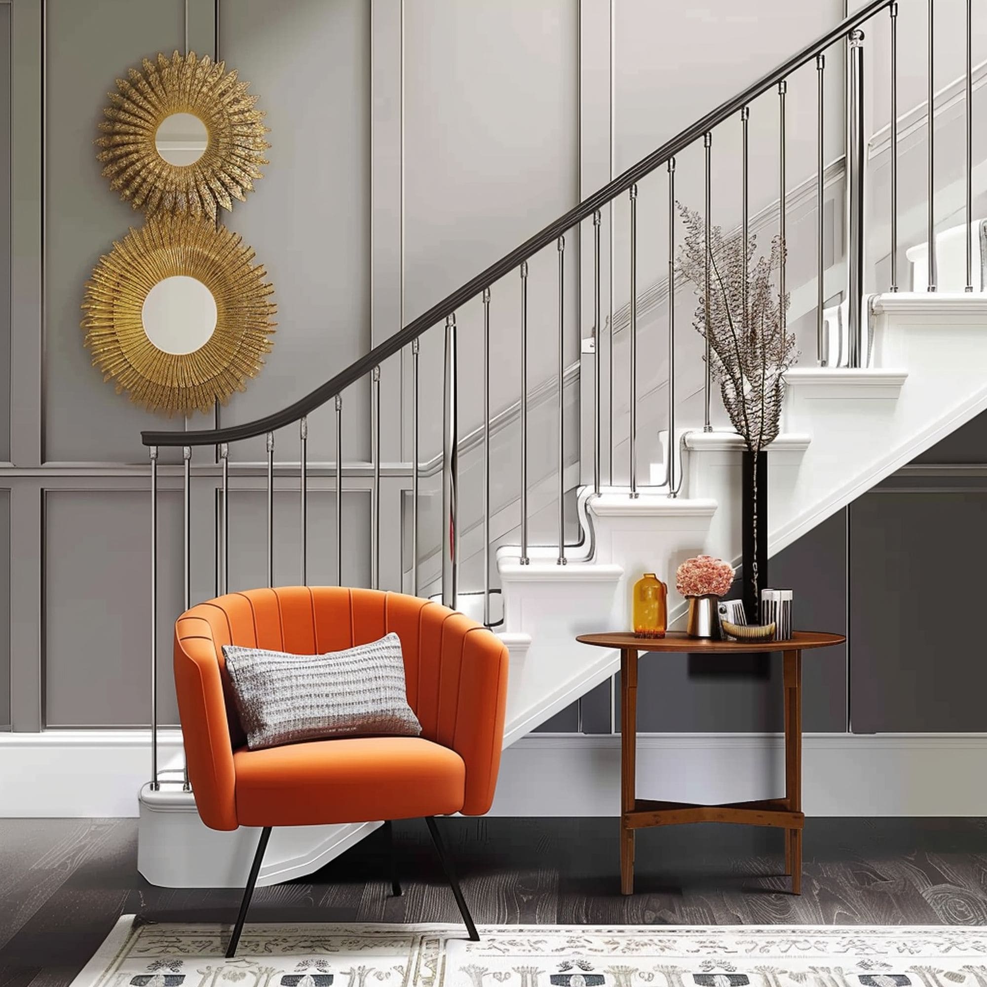 Gray Entryway With Orange Chair