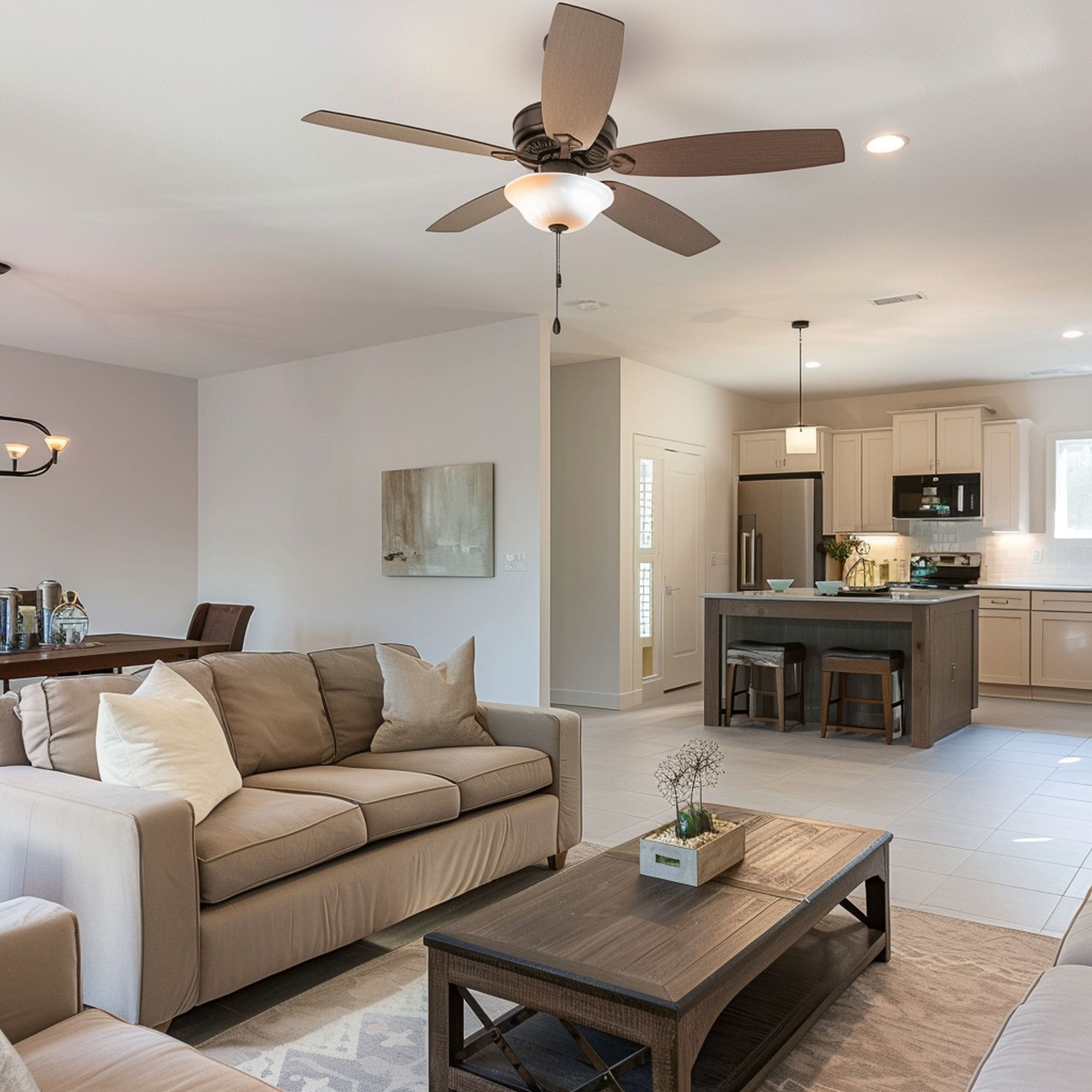 Open Space Living Room With Ceiling Fan