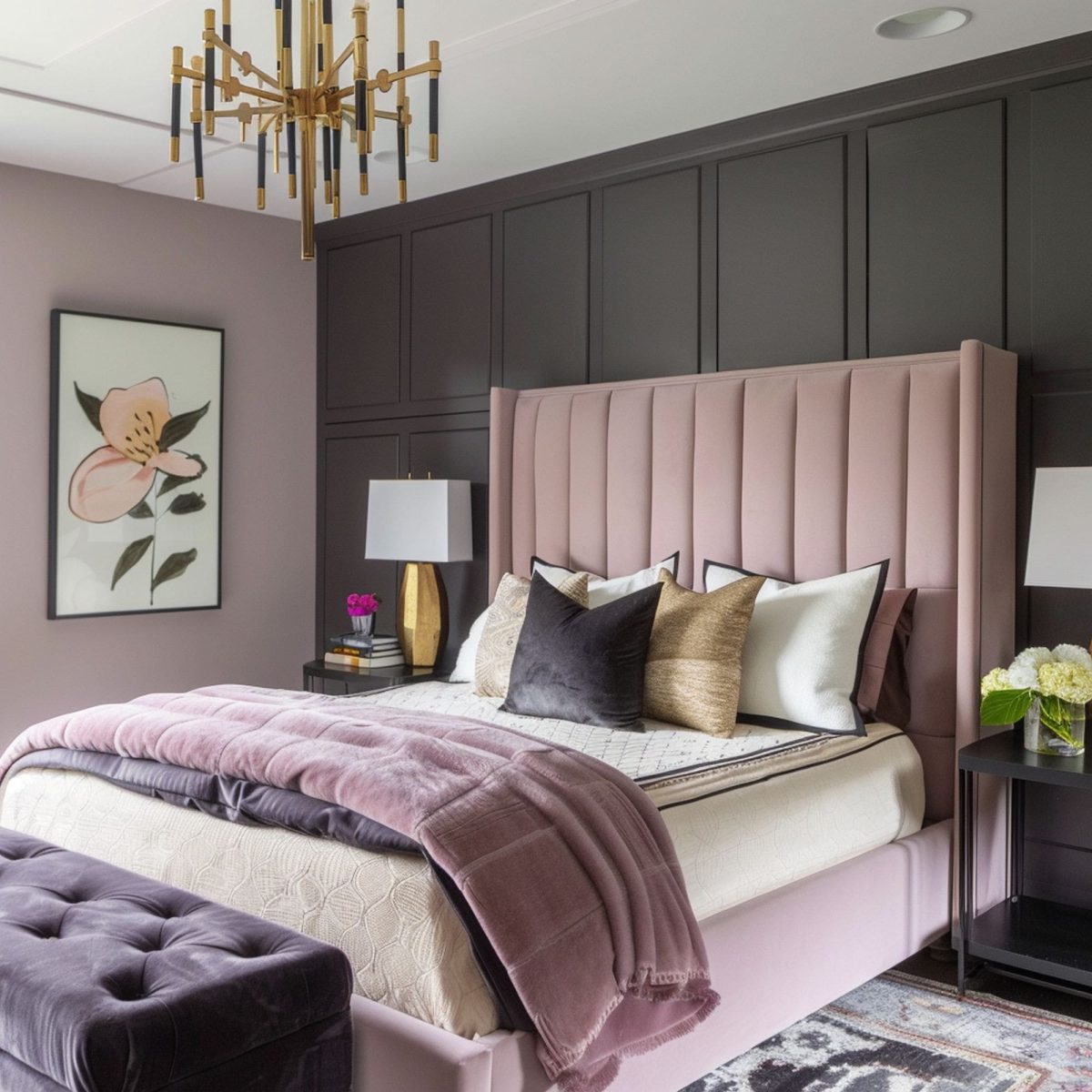 Elegant Bedroom With Black Accent Wall