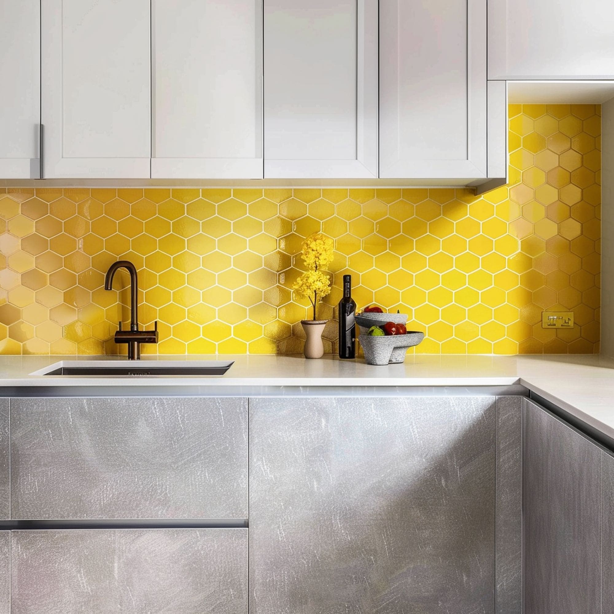 Pastel Yellow and Gray Kitchen