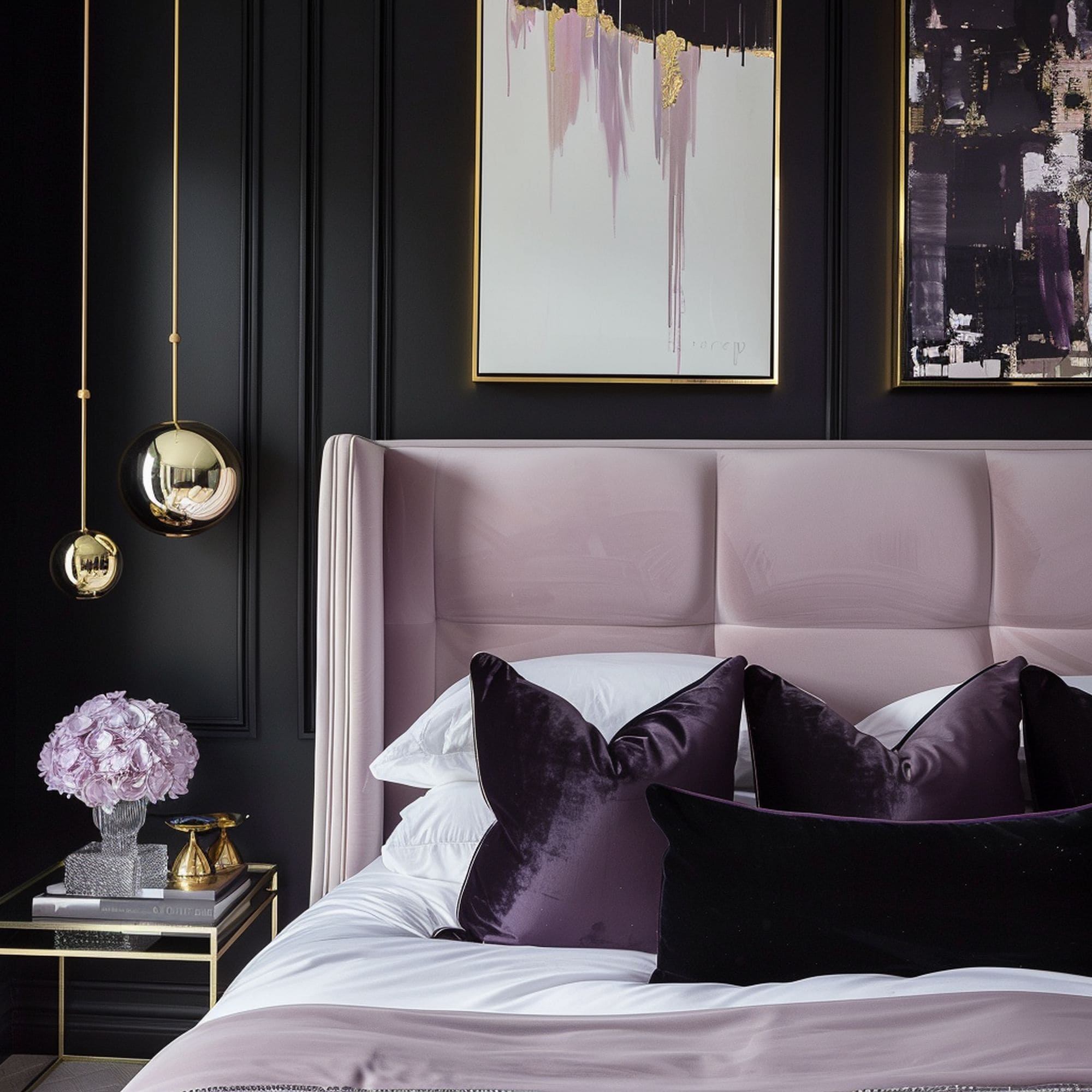 Purple Bed in Black Bedroom