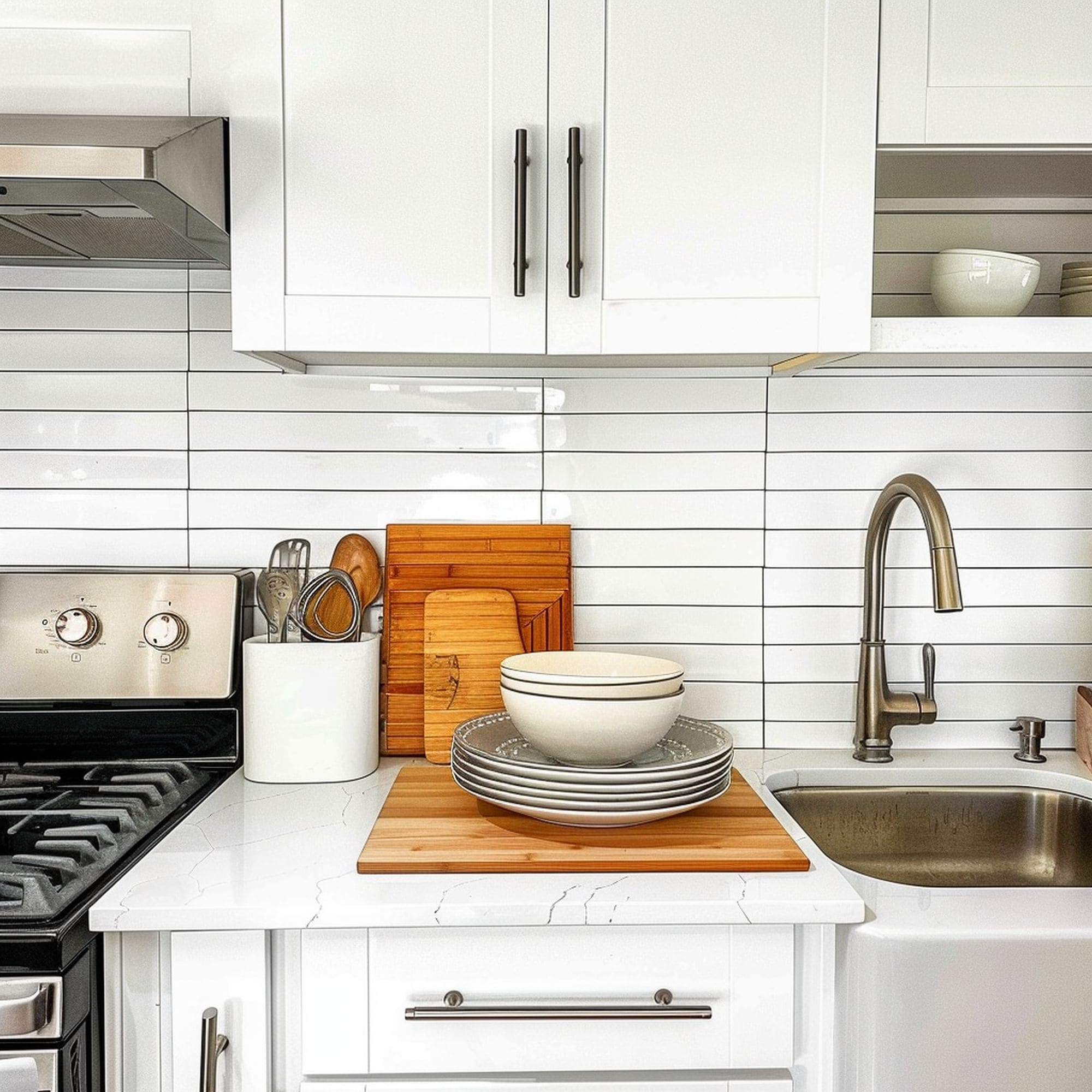 Stacked Bond Subway Tiles Backsplash