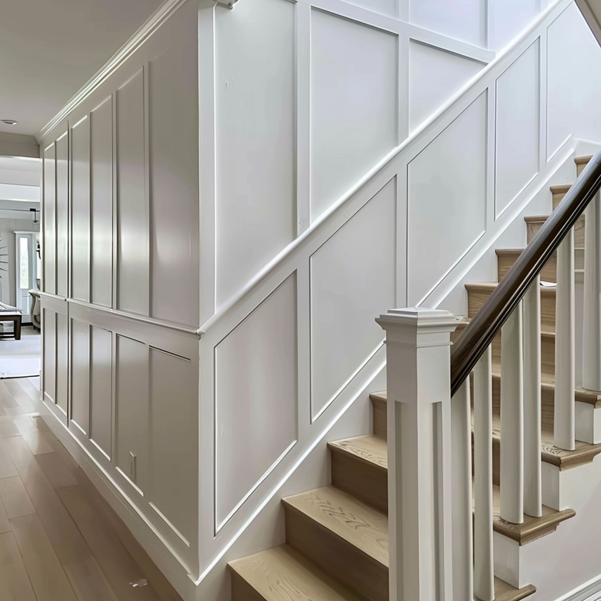 White Wainscoting on Staircase Wall