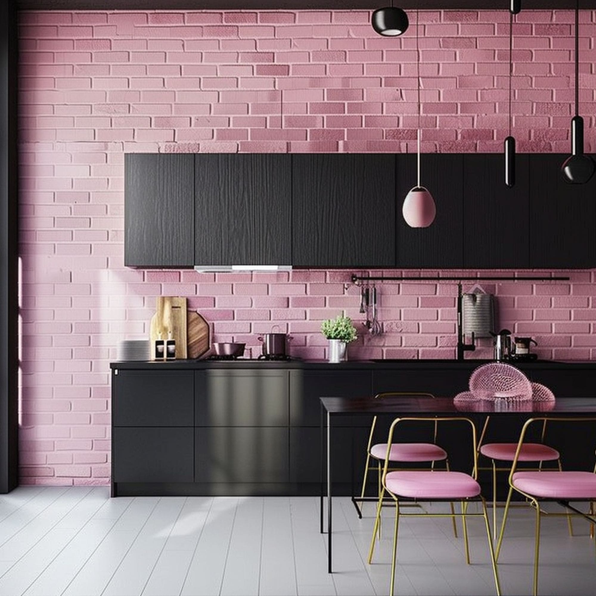 Pastel Pink and Black Kitchen