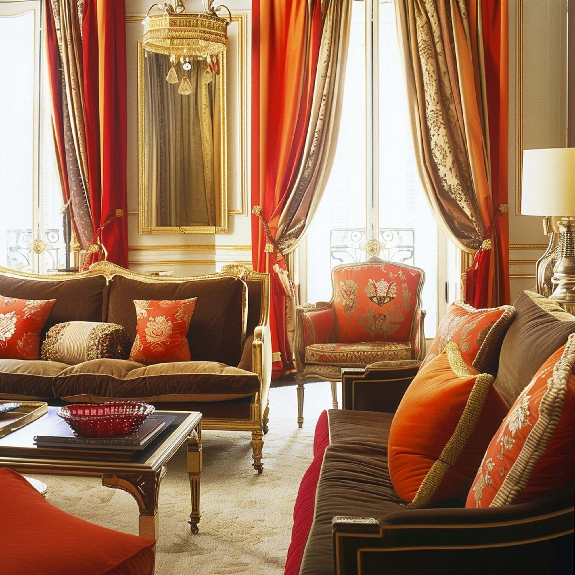 Brown and Orange Traditional Elegant Living Room