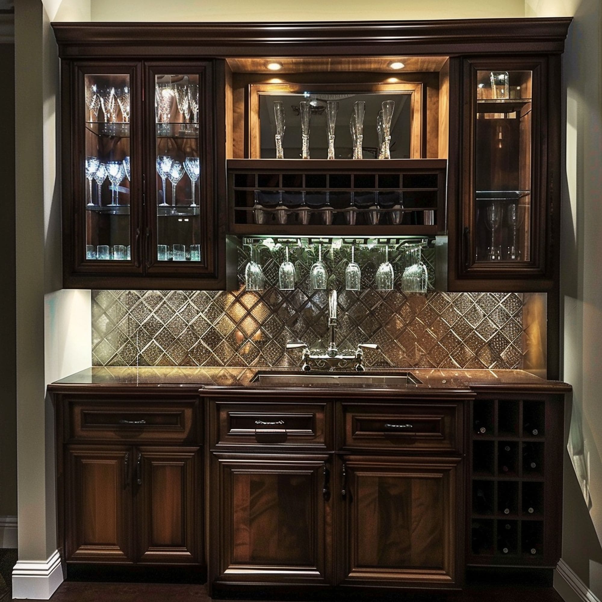 Classic Wet Bar With Stemware Display