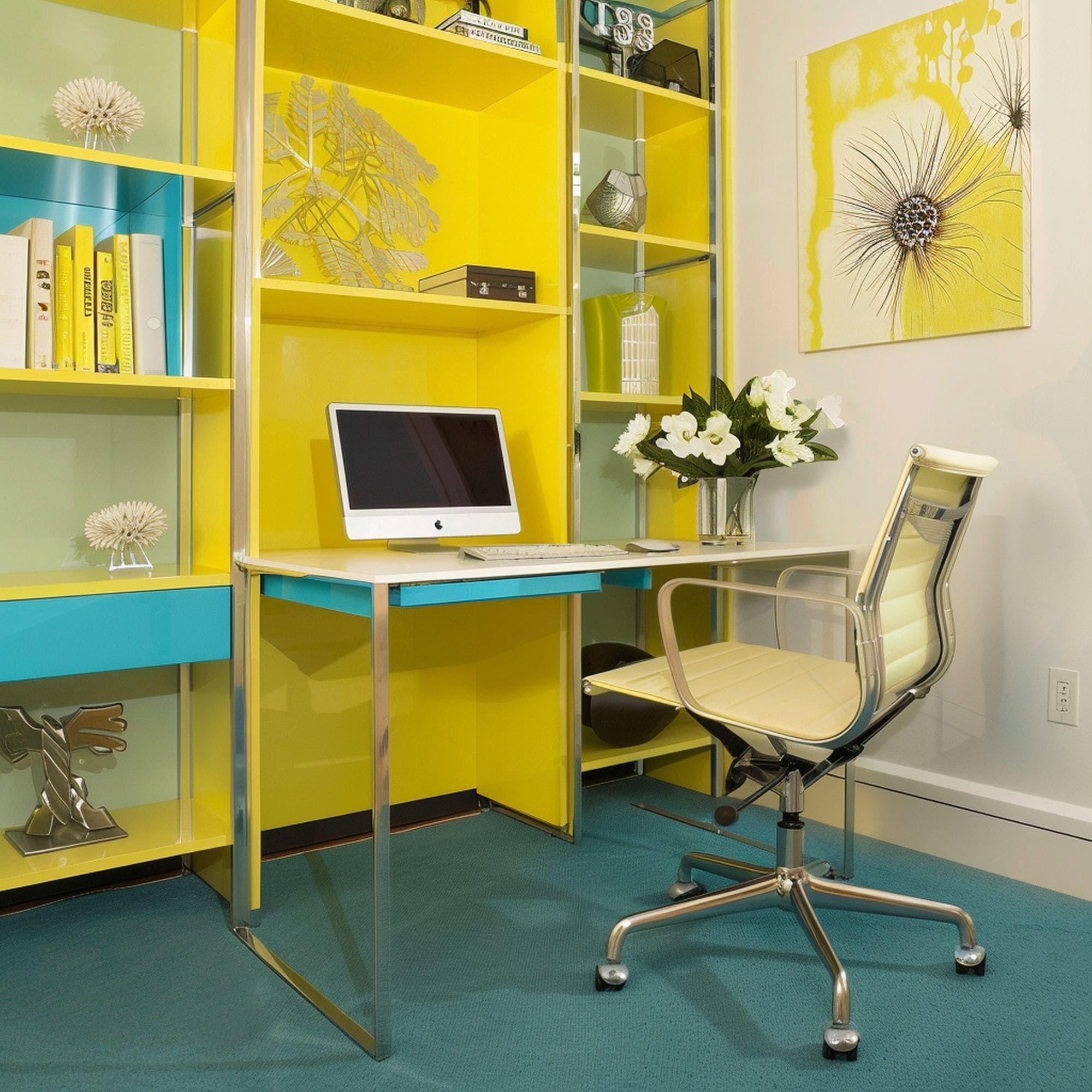 Yellow and Turquoise Home Office
