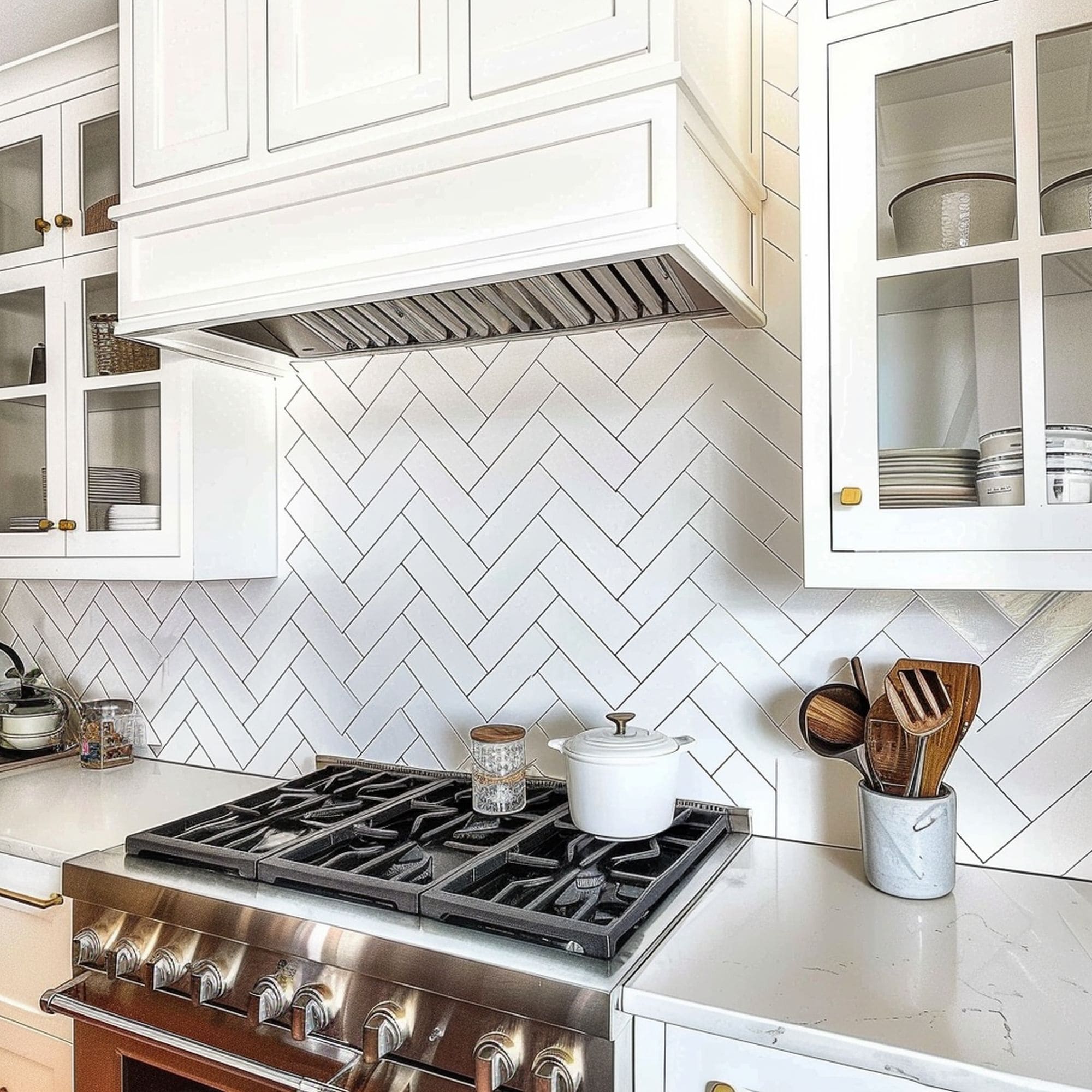 Herringbone Pattern Subway Tiles Backsplash