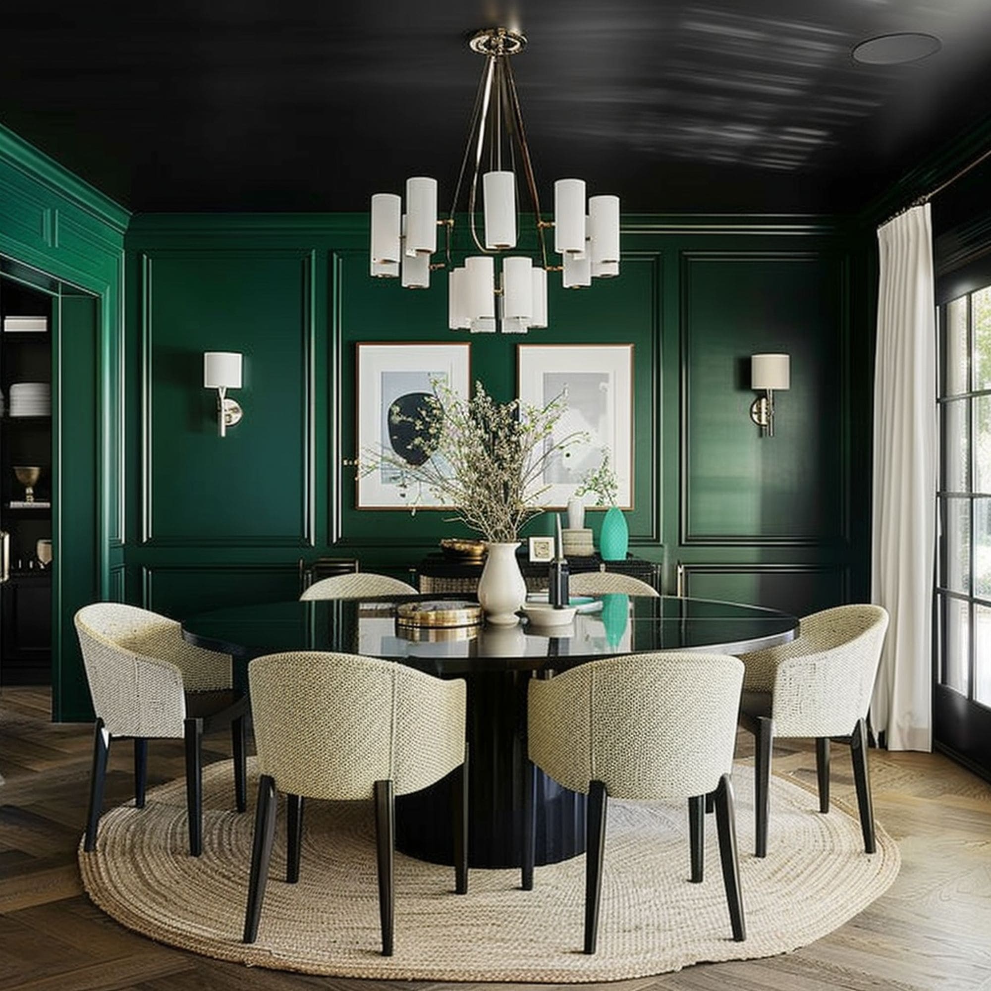 Full Wall Emerald Green Wainscoting