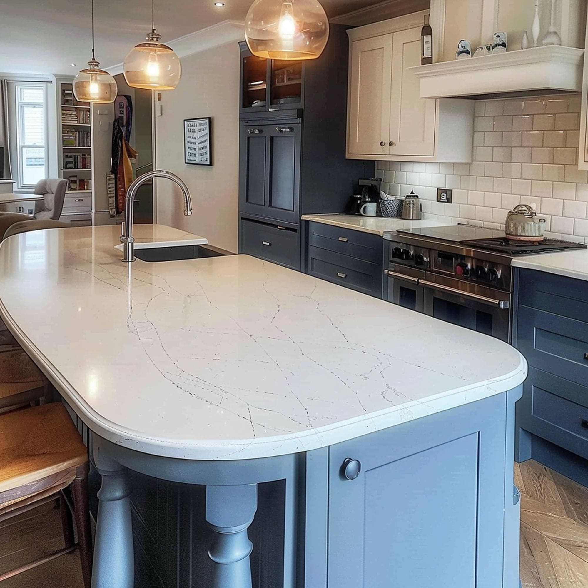 Round Edge Kitchen Island With Quartz Countertop