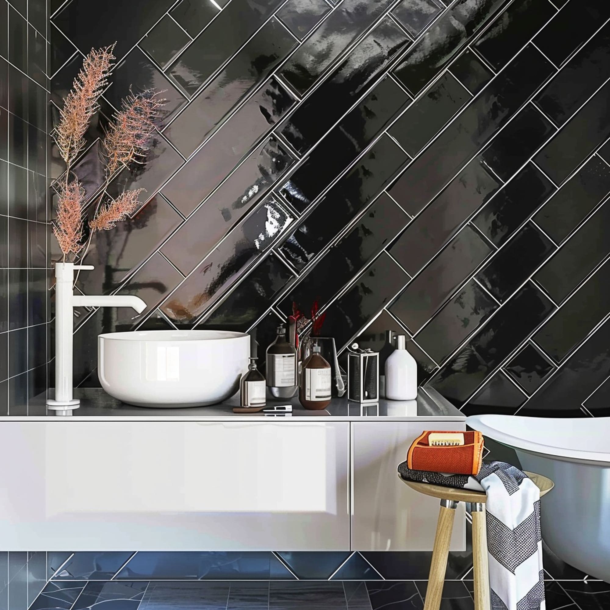 Angled Black Subway Tiles