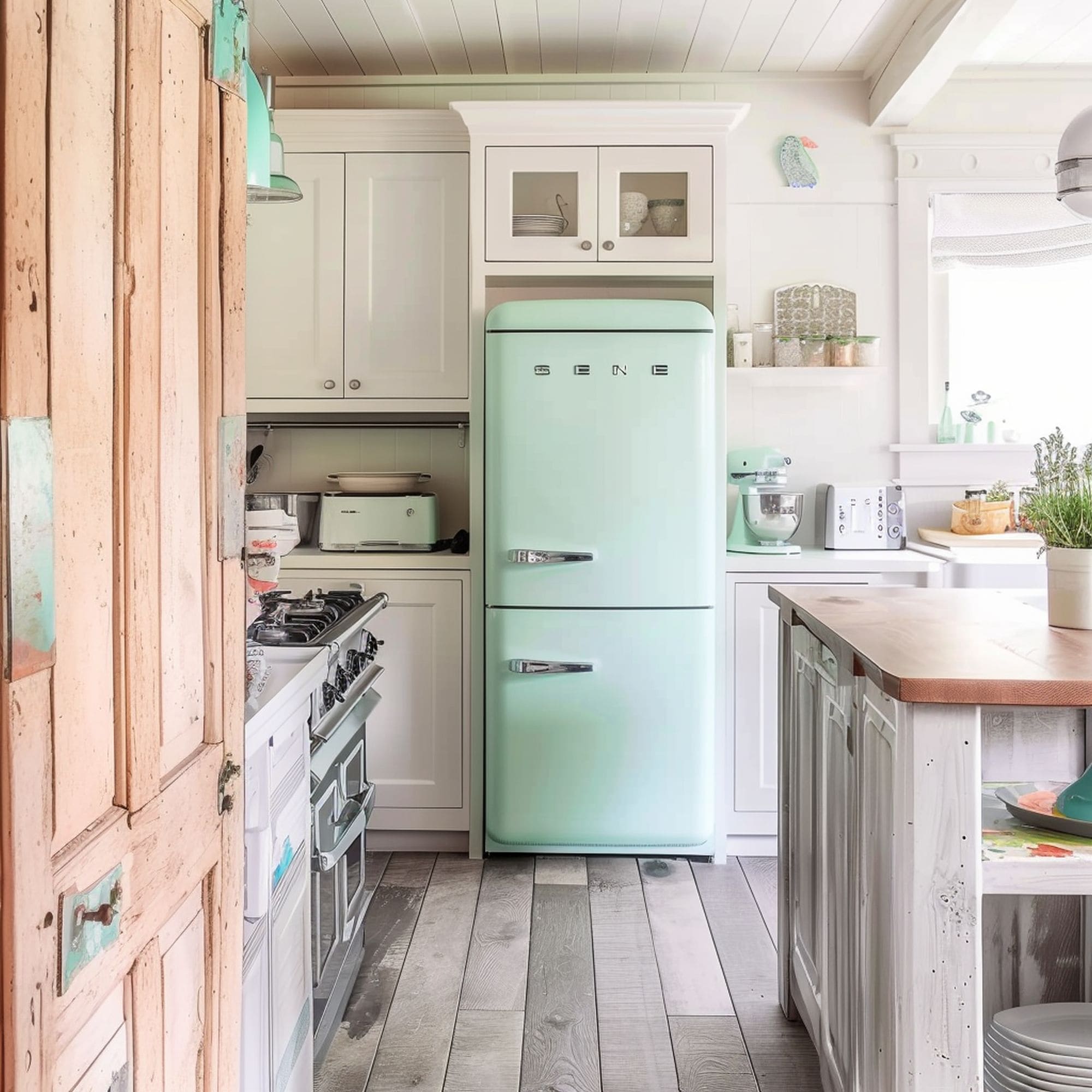 Modern Kitchen With Pastel Green Fridge