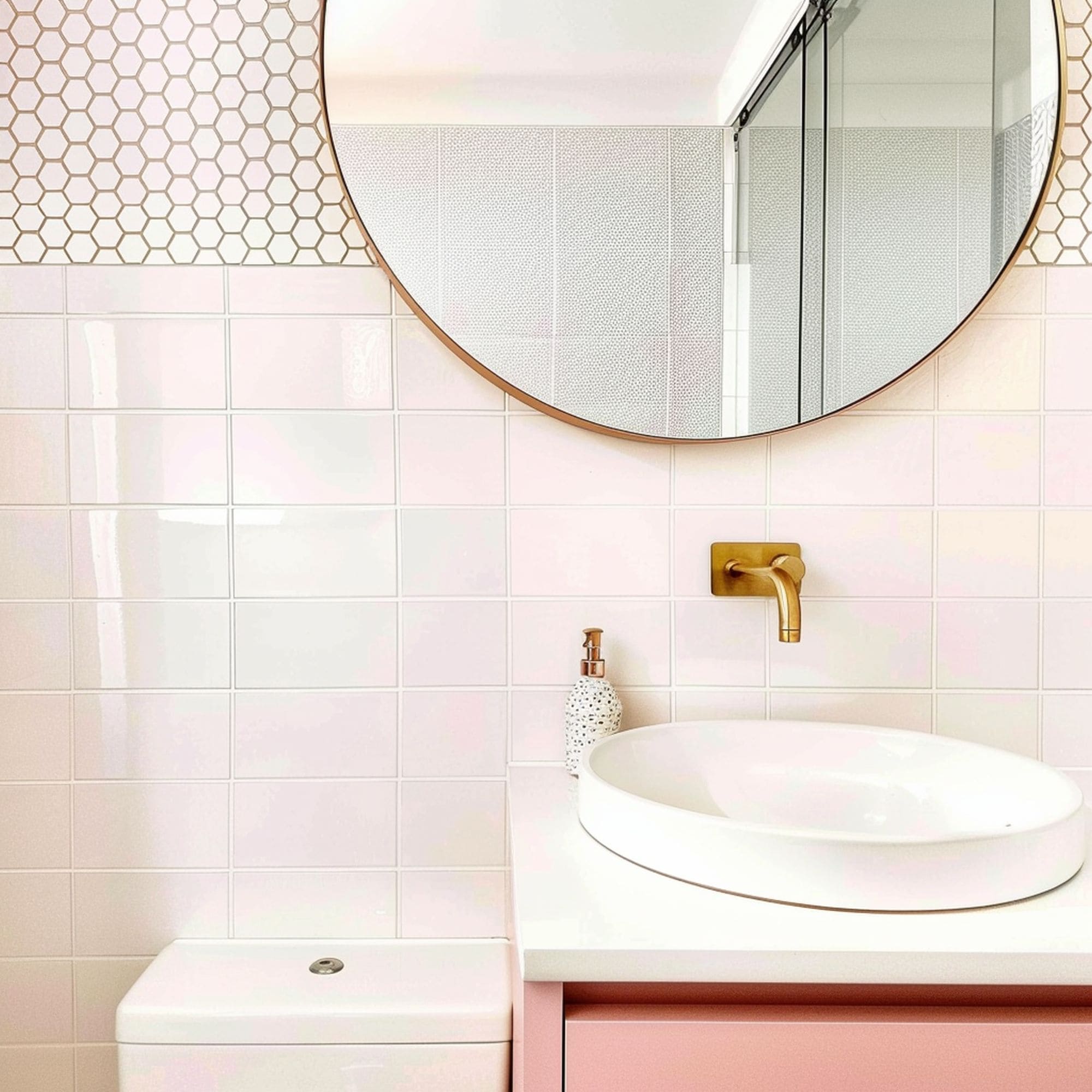 Subway Tiles Mixed With Honeycomb Pattern Tiles