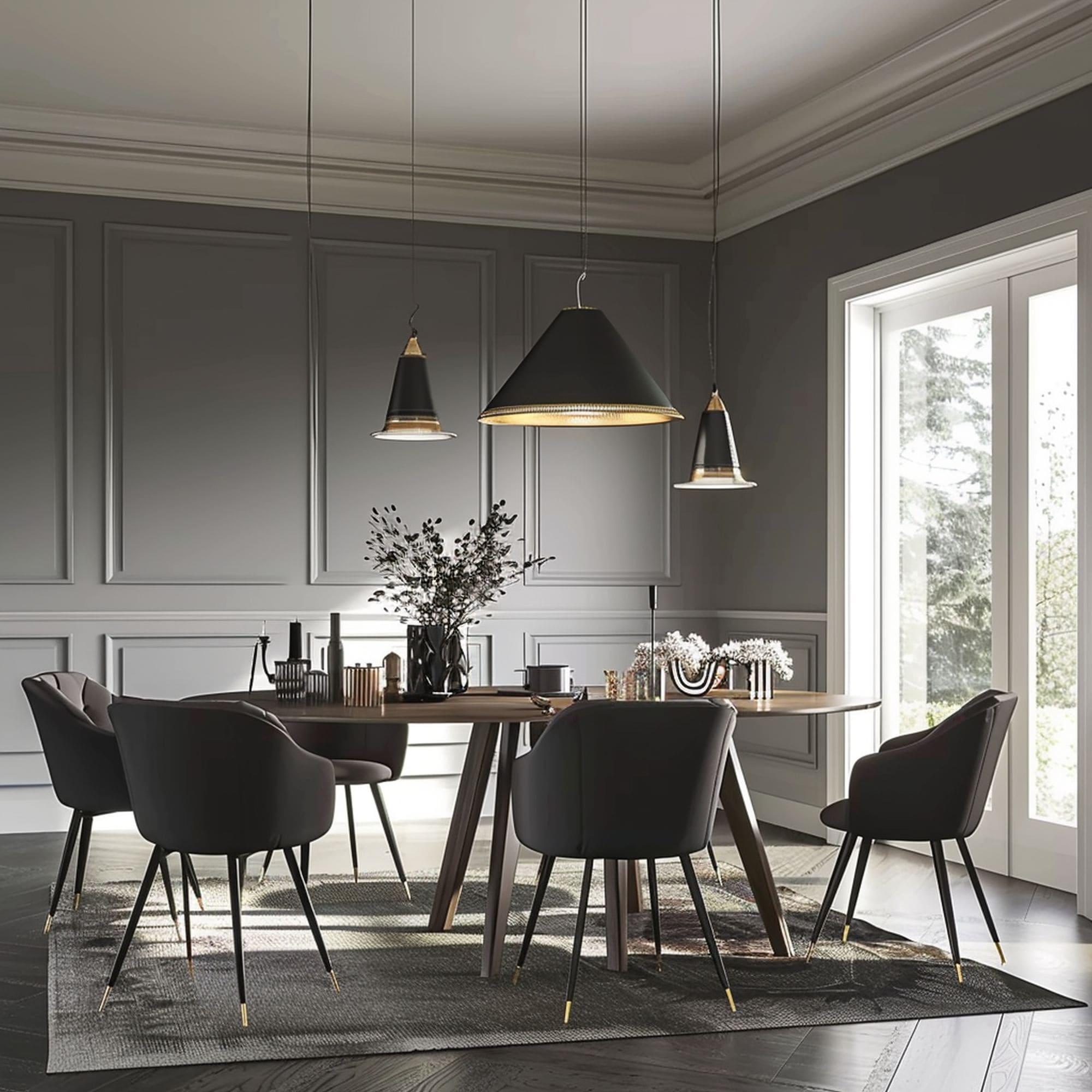 Gray Wainscoting in Gray Dining Room