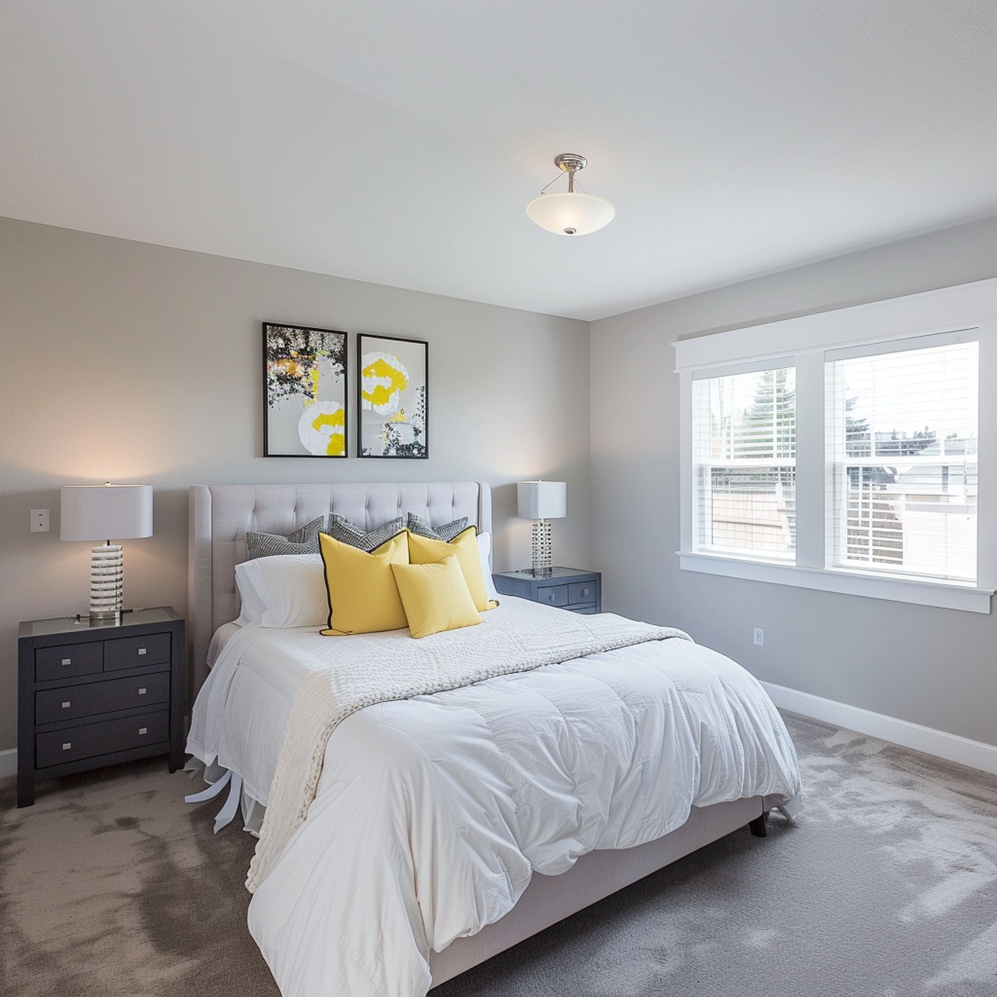 Gray Bedroom With Yellow Accents