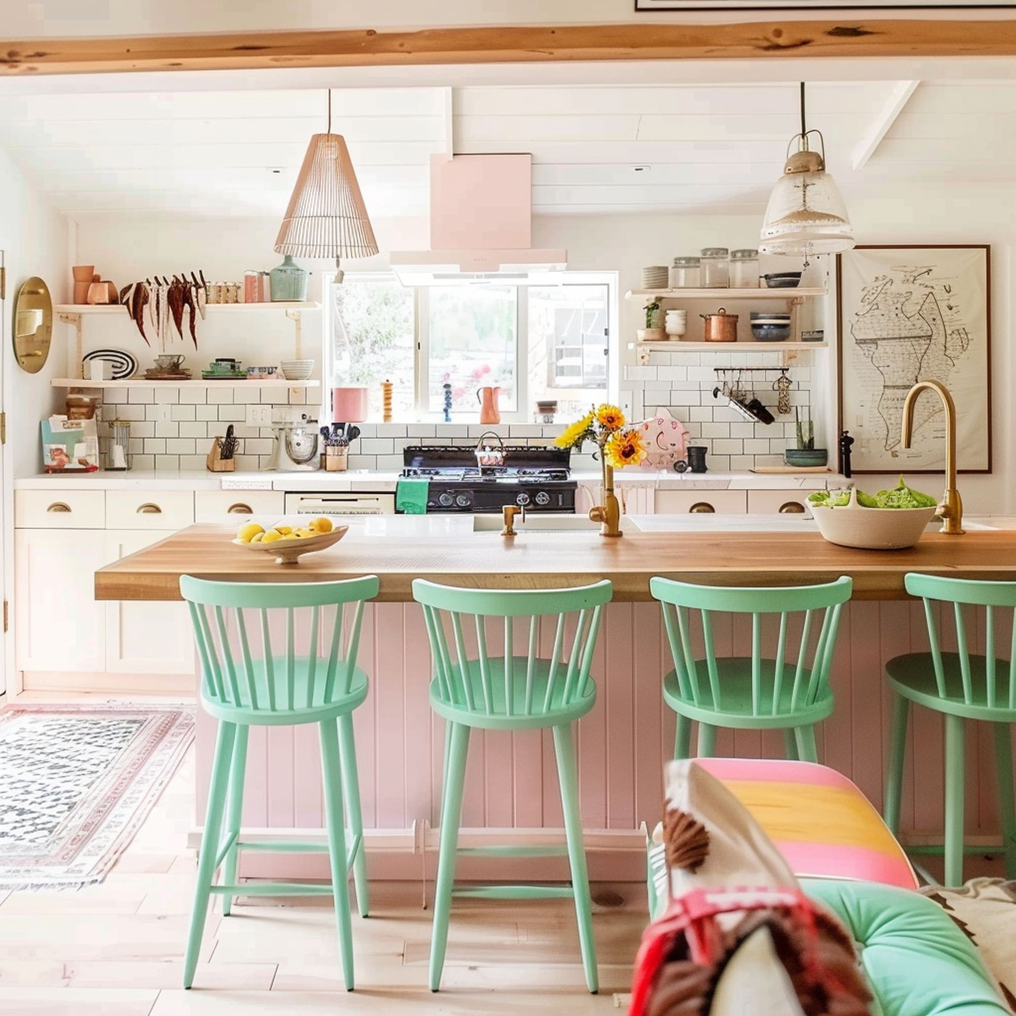 Pastel Pink and Green Kitchen