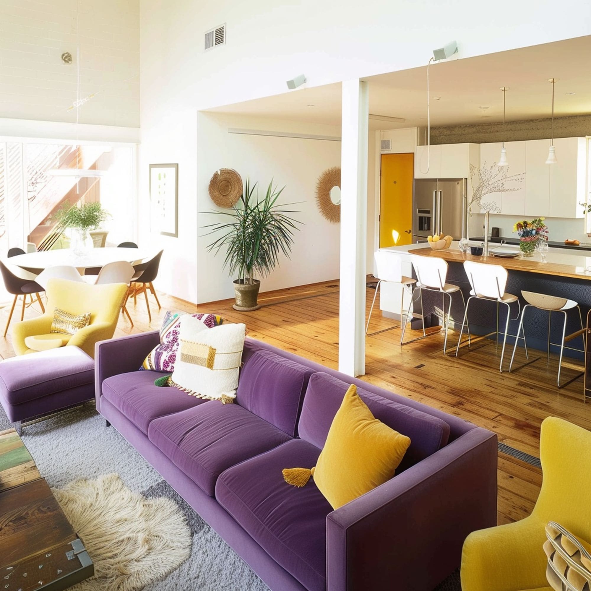 Purple Couch and Yellow Accents