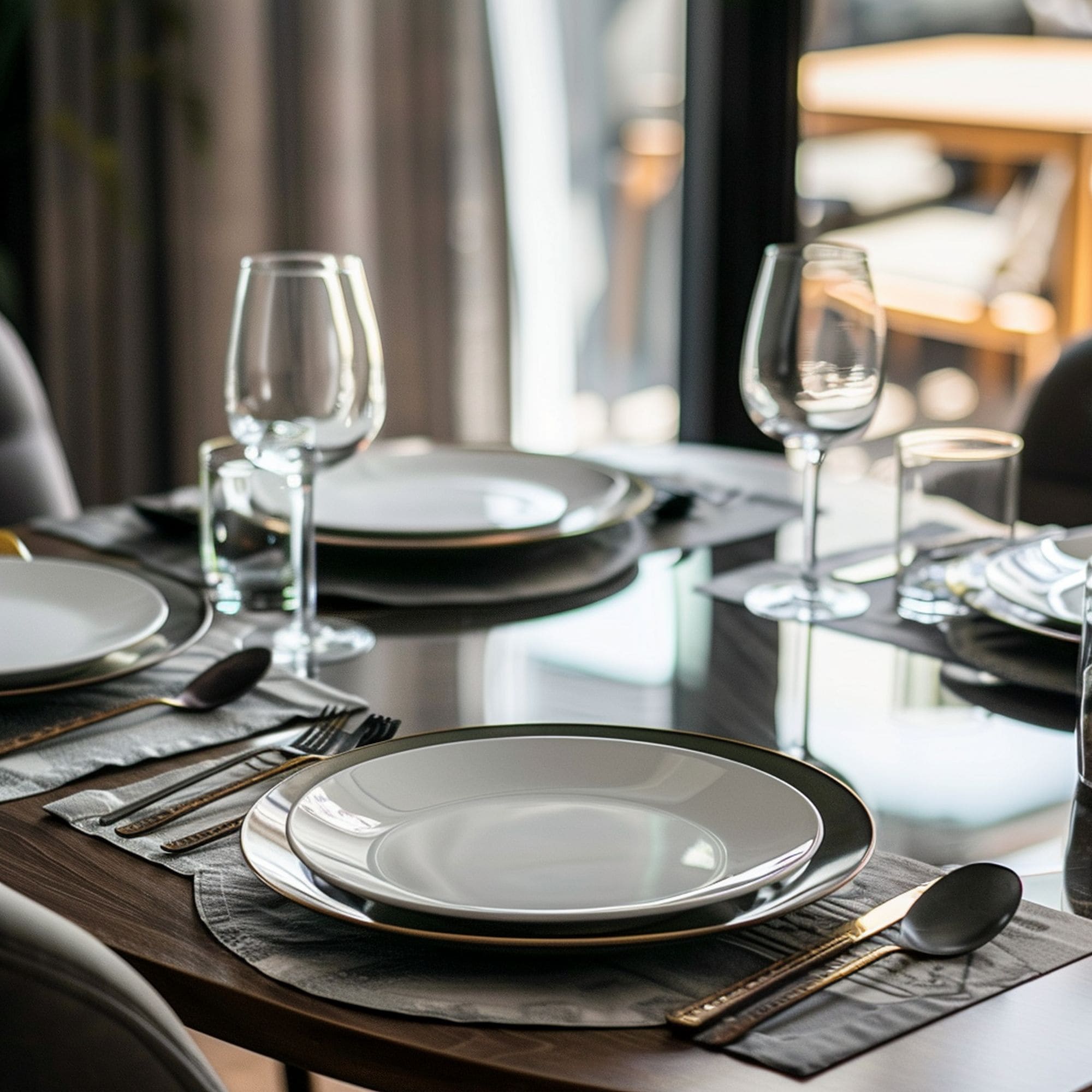 Dining Table With Plates and Tableware