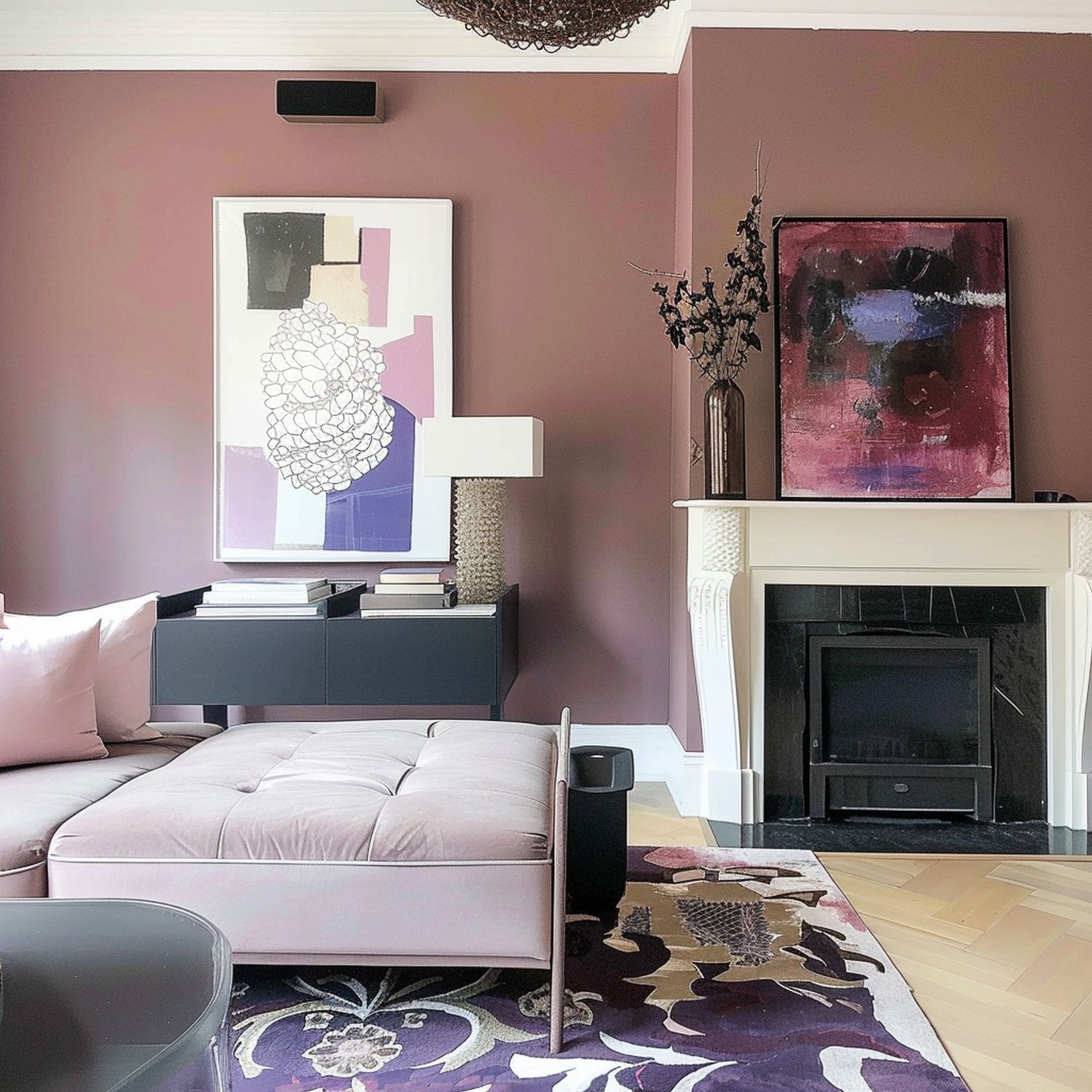 Dusty Rose Pink and Purple Living Room