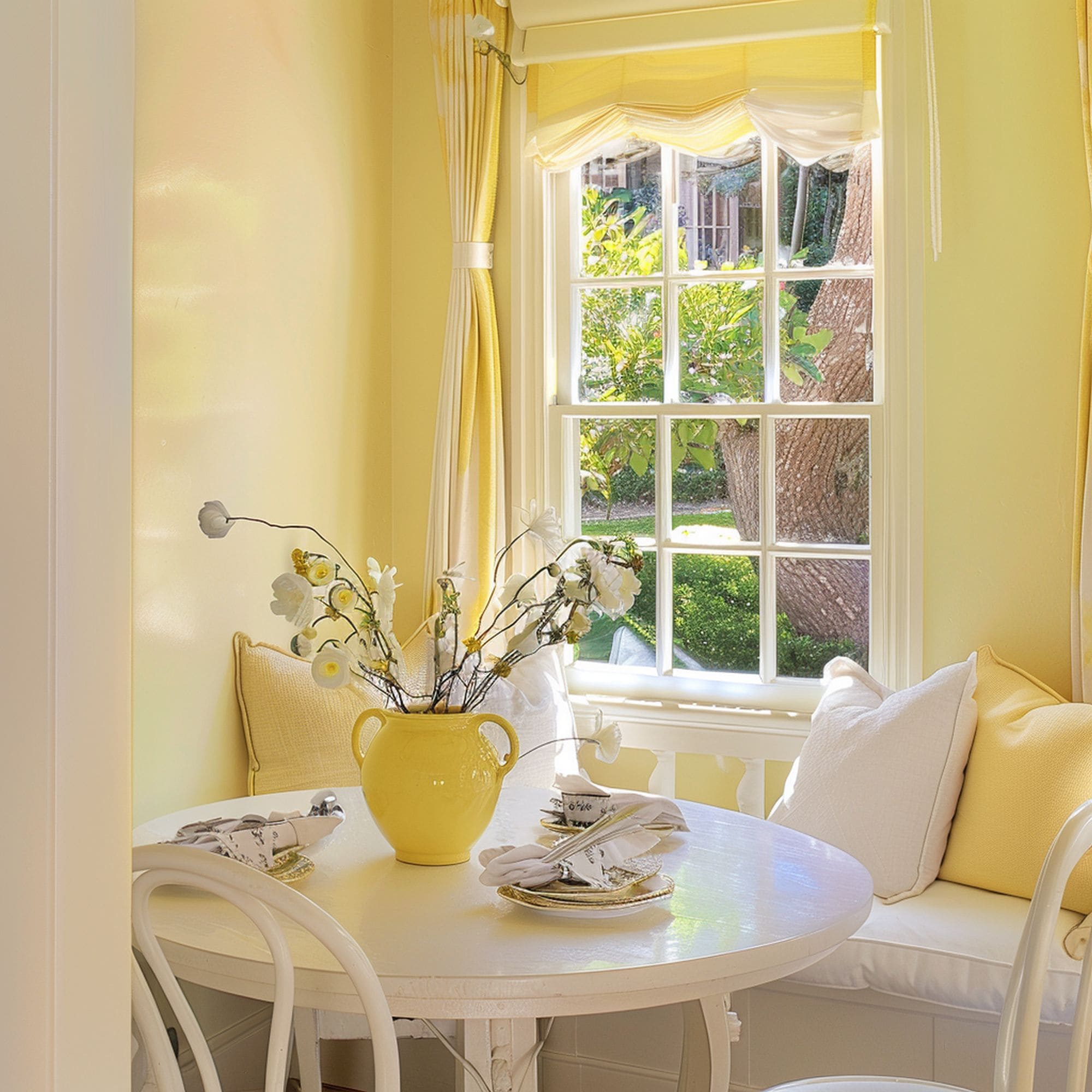 Pastel Yellow and Off White Breakfast Nook