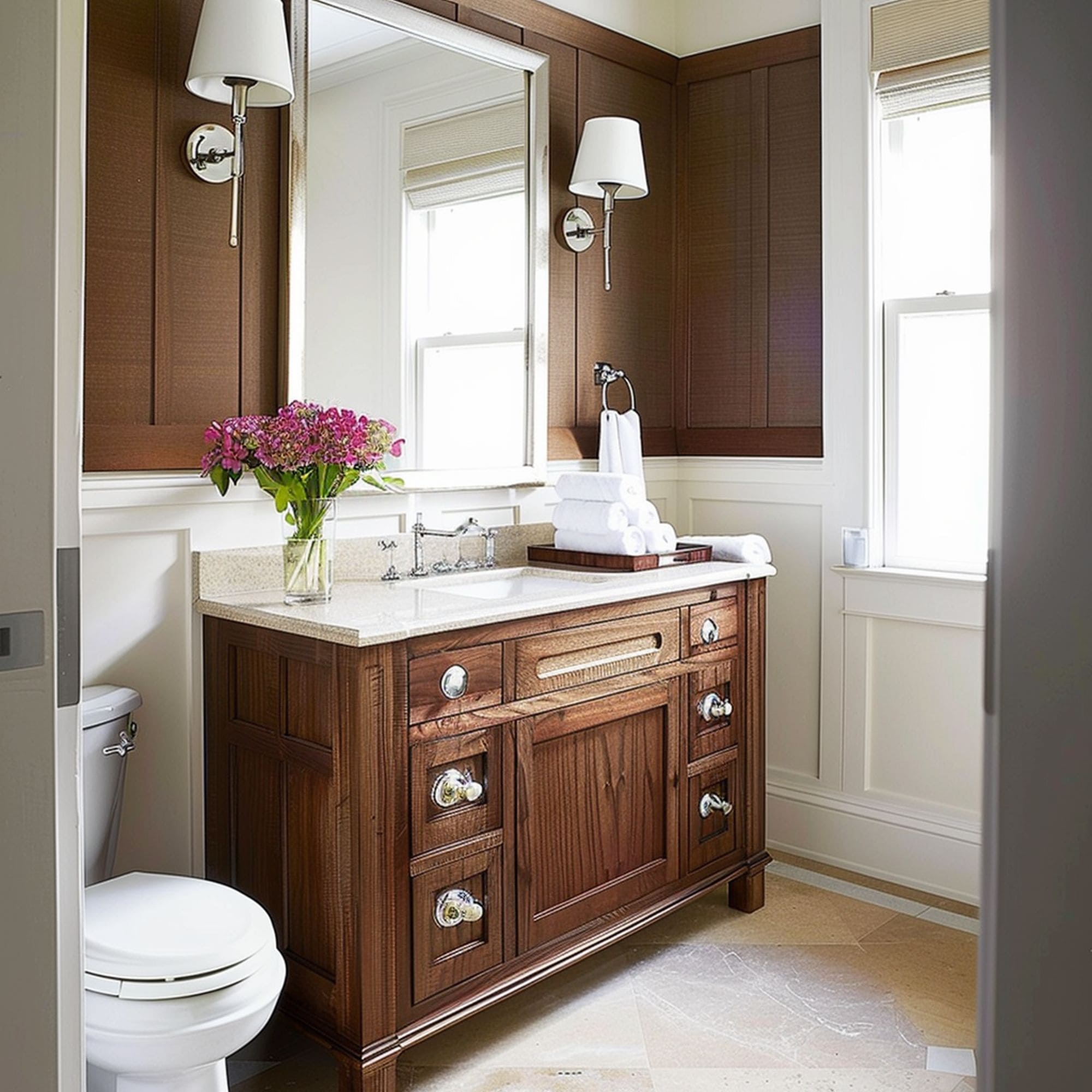 Brown and White Bathroom