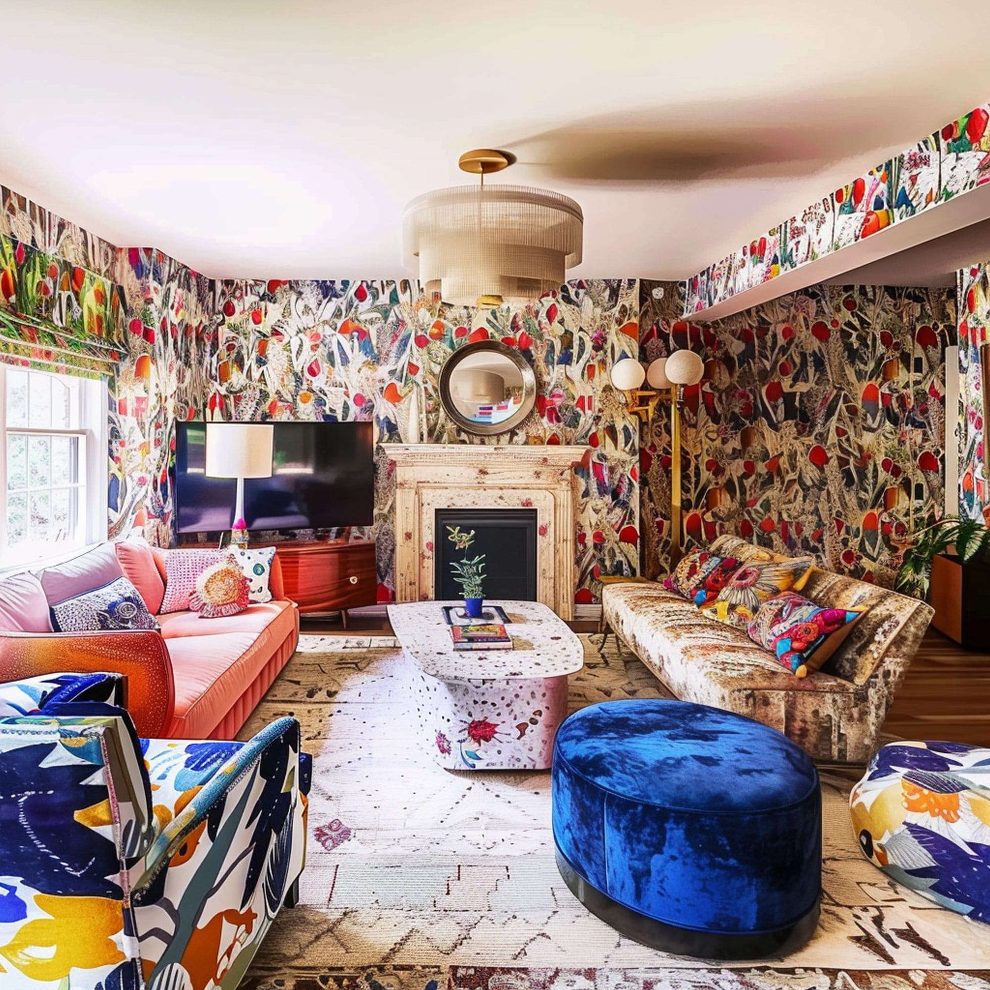 Kitschy Patterned and Colorful Living Room