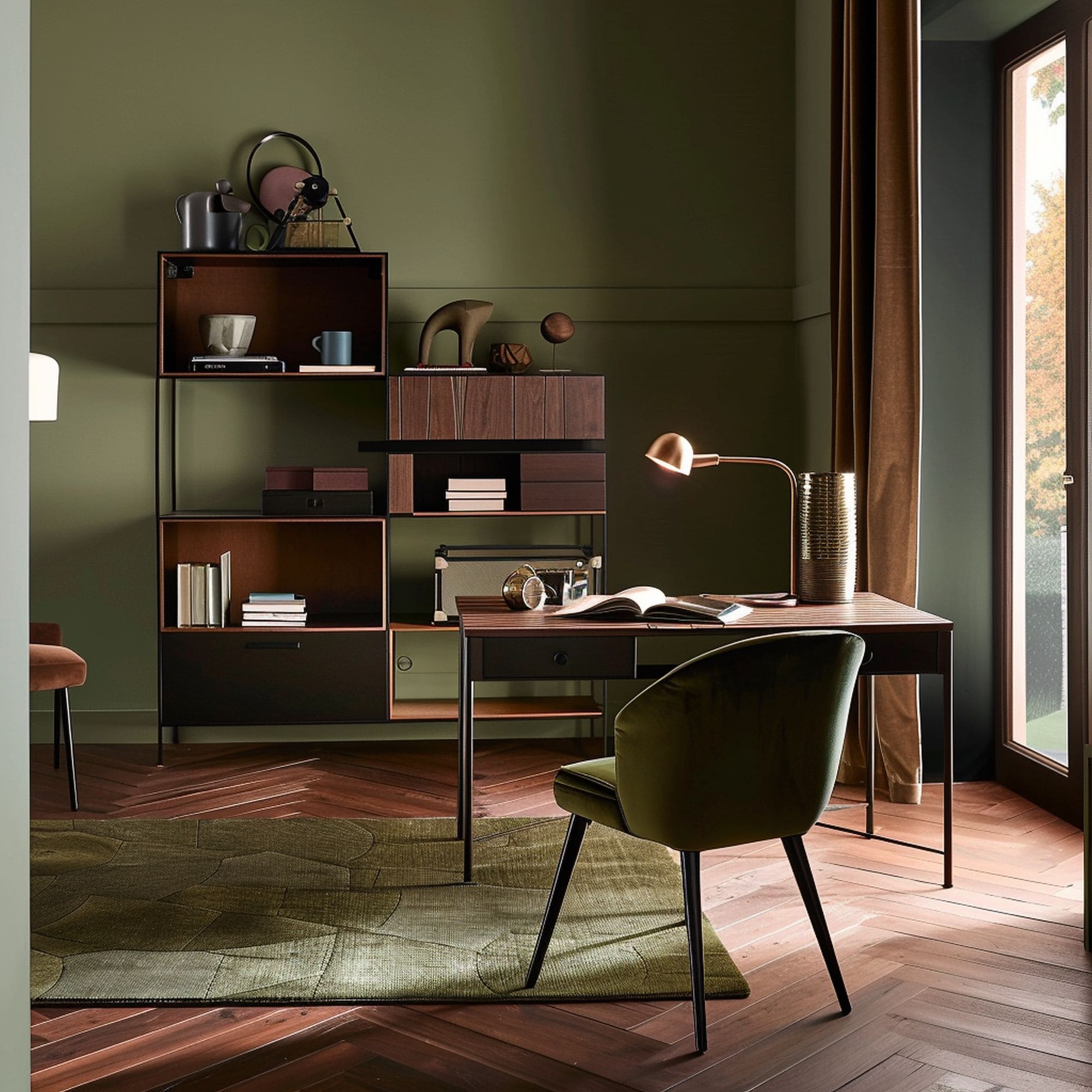 Earthy Green and Brown Home Office