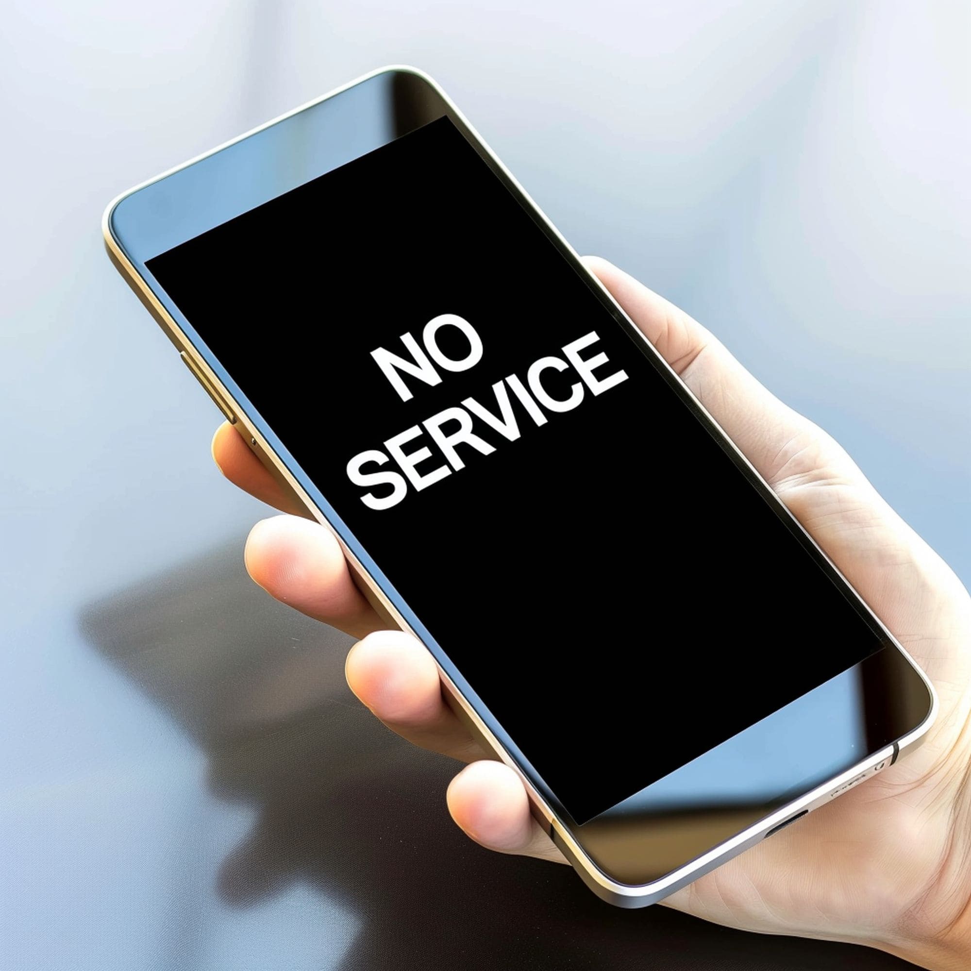 Hand Holding Phone Saying no Service