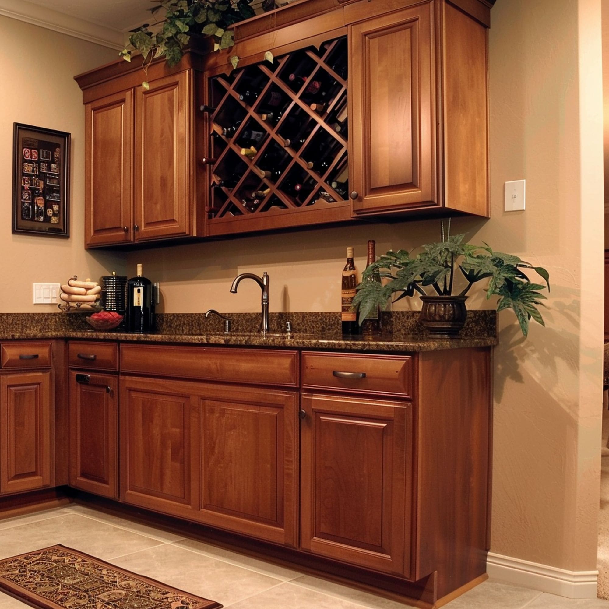 Maple Wood Cabinets With Wine Rack
