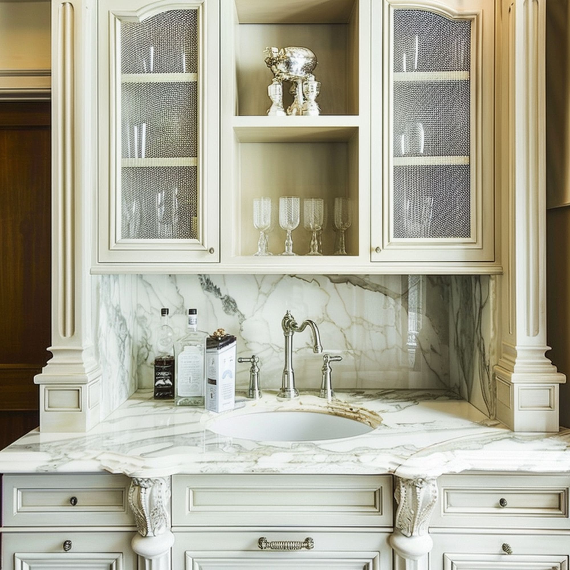 Sophisticated Wet Bar With Marble Countertop