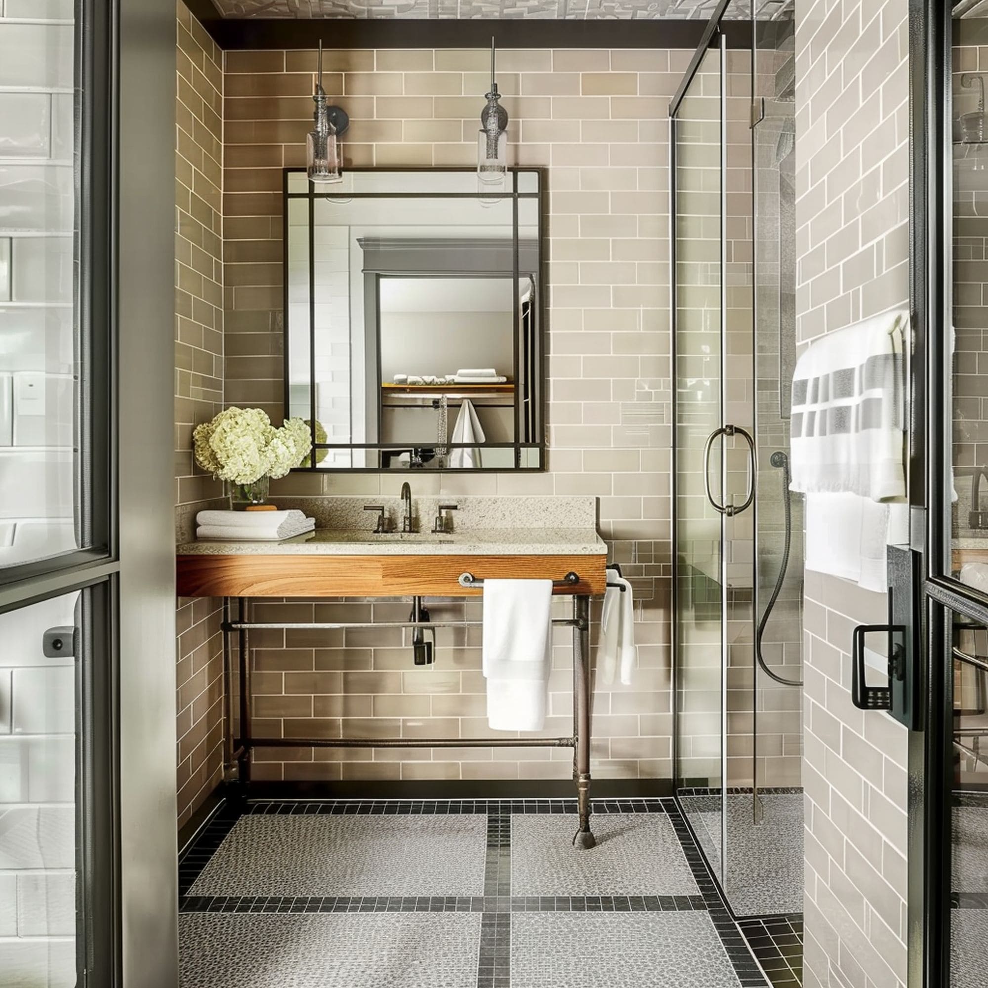 Taupe Subway Tiles in the Bathroom