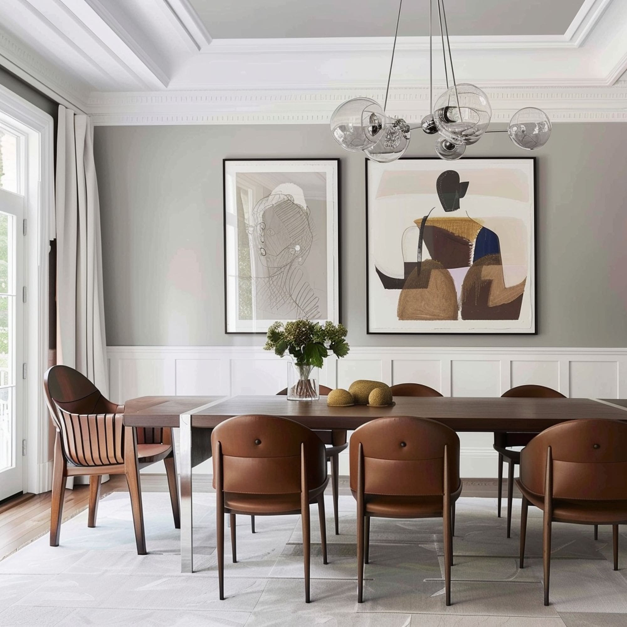 White Wainscoting in Elegant Dining Room
