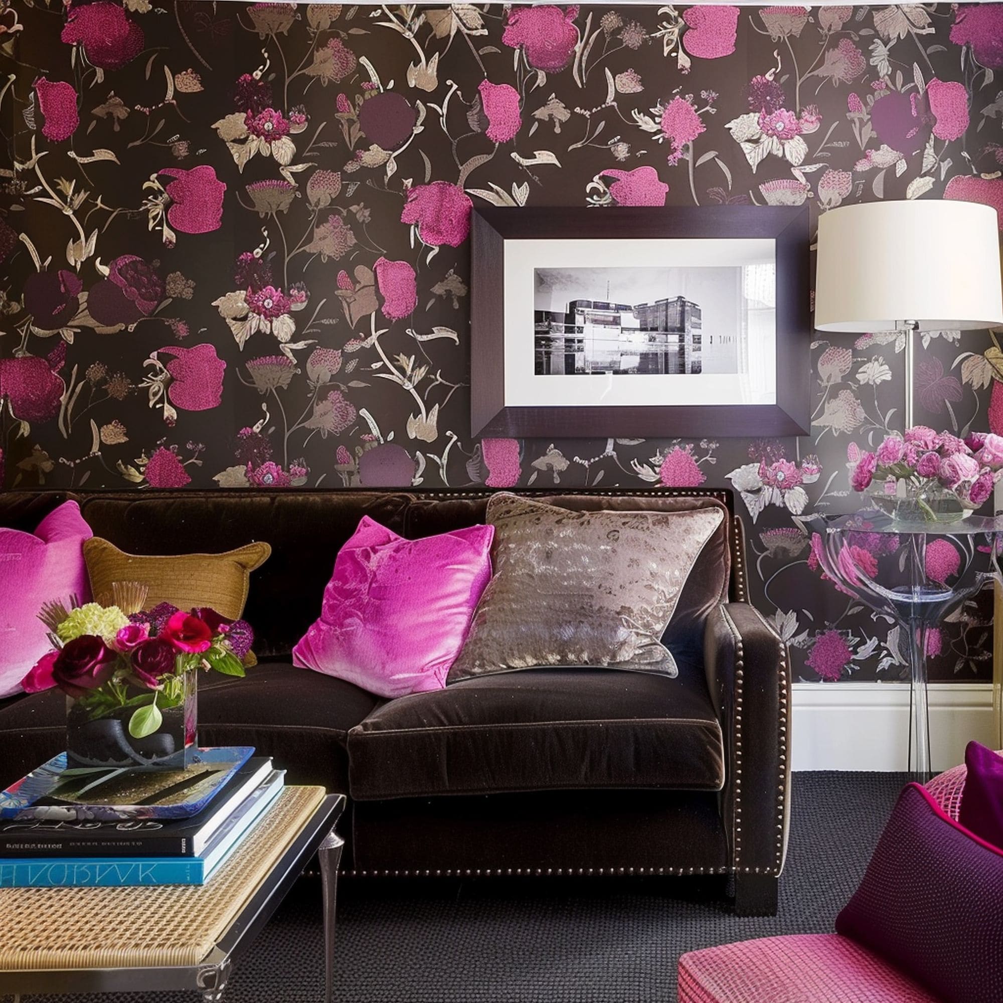 Brown and Pink Living Room