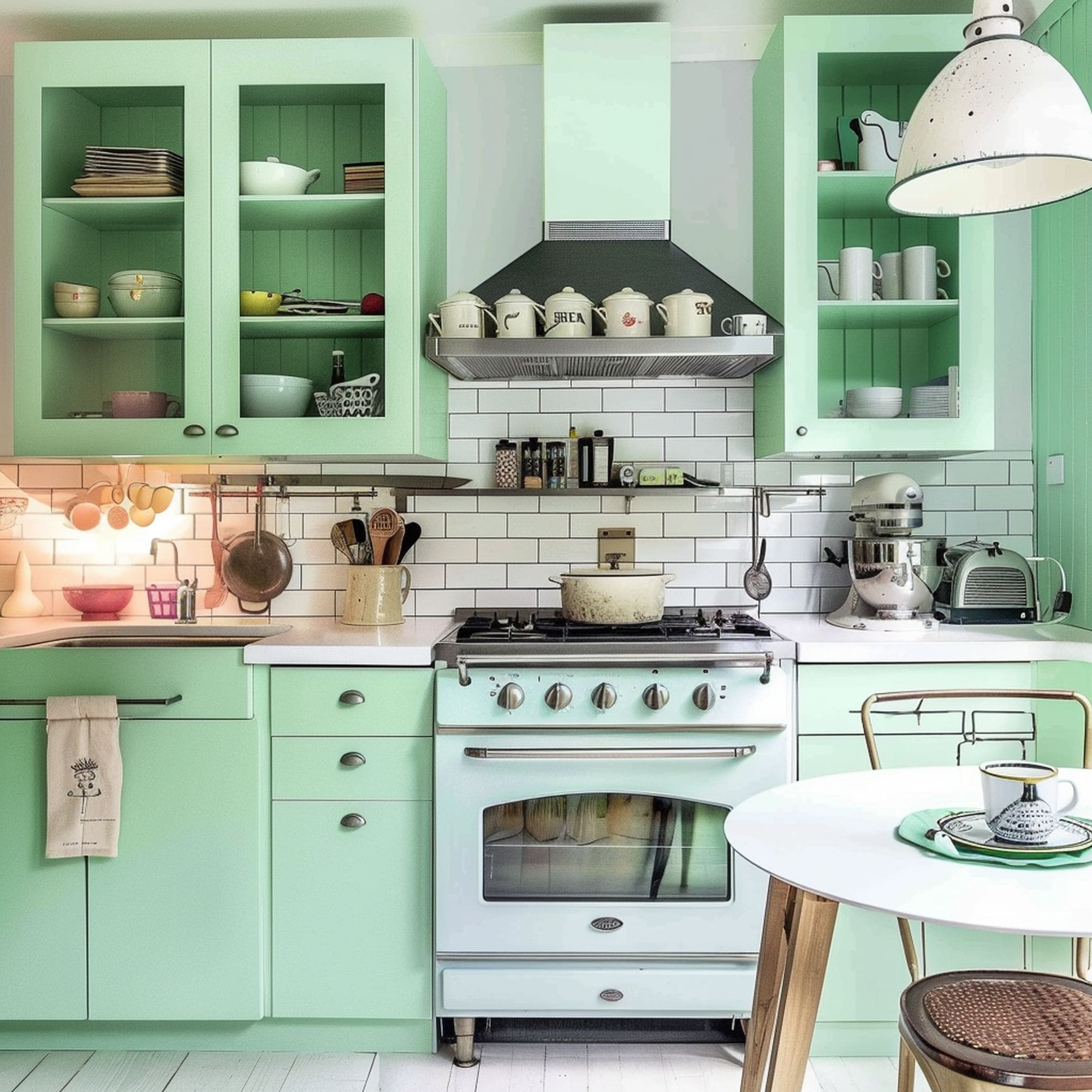Retro Pastel Mint Green Kitchen