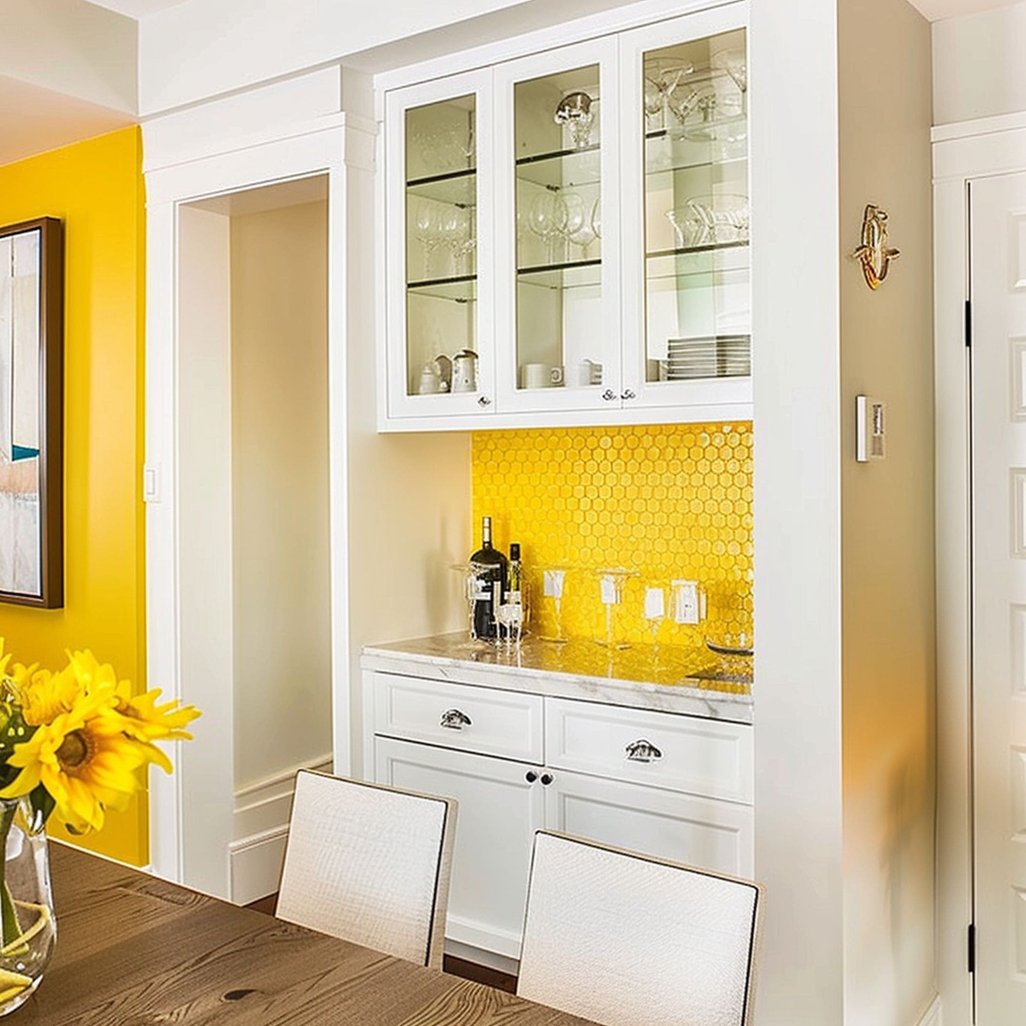Wet Bar With Cheerful Yellow Backsplash