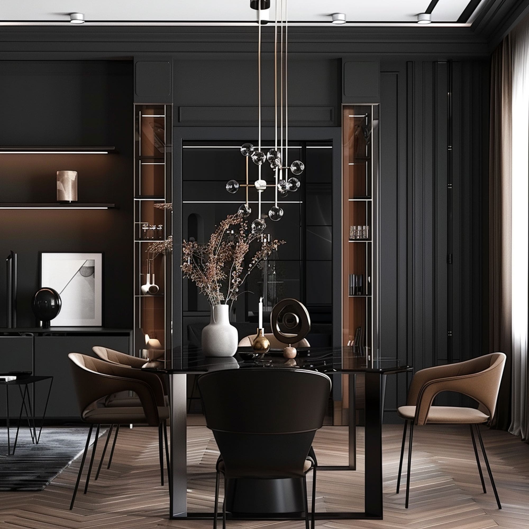 Black Dining Room With Brown Accents