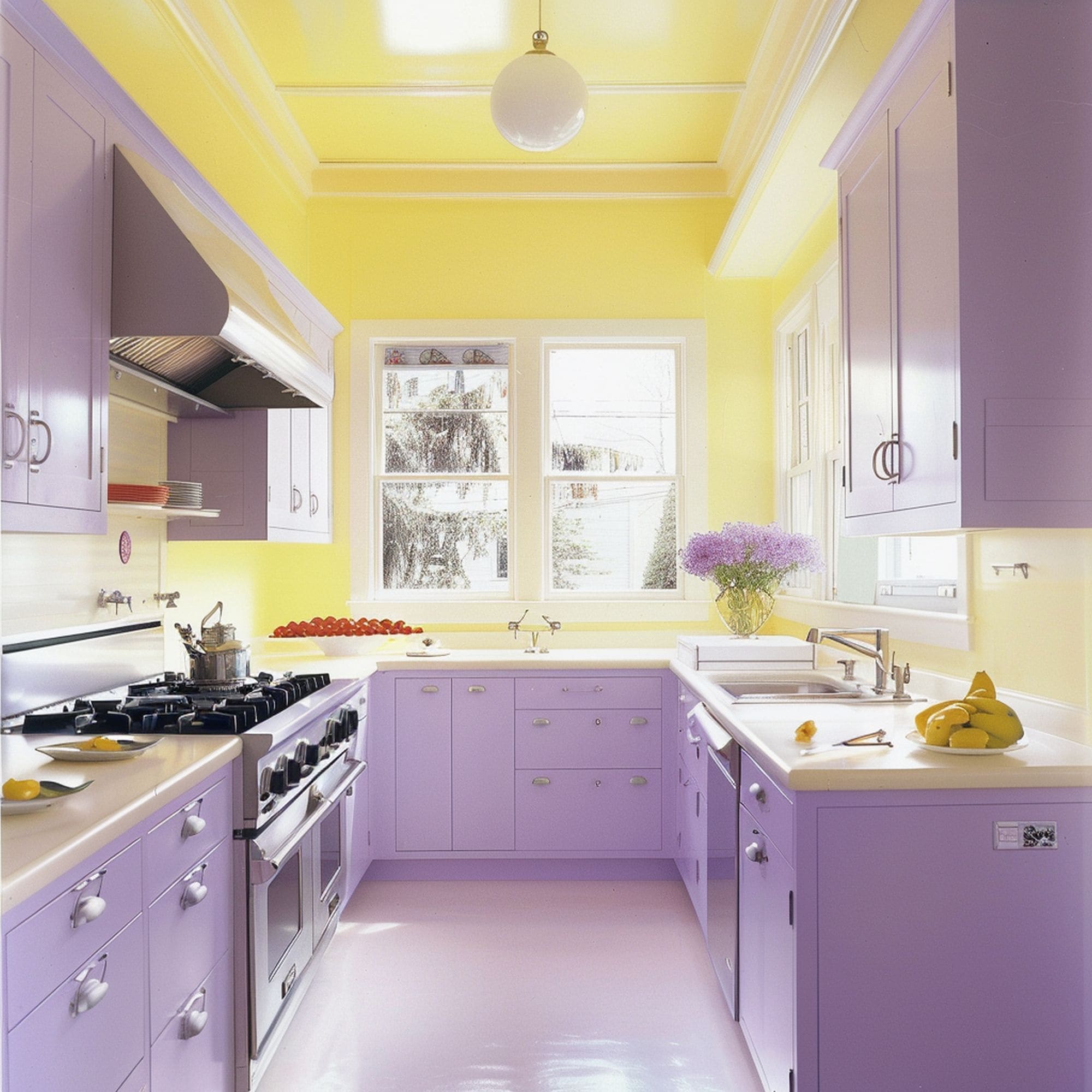 Pastel Purple and Yellow Kitchen
