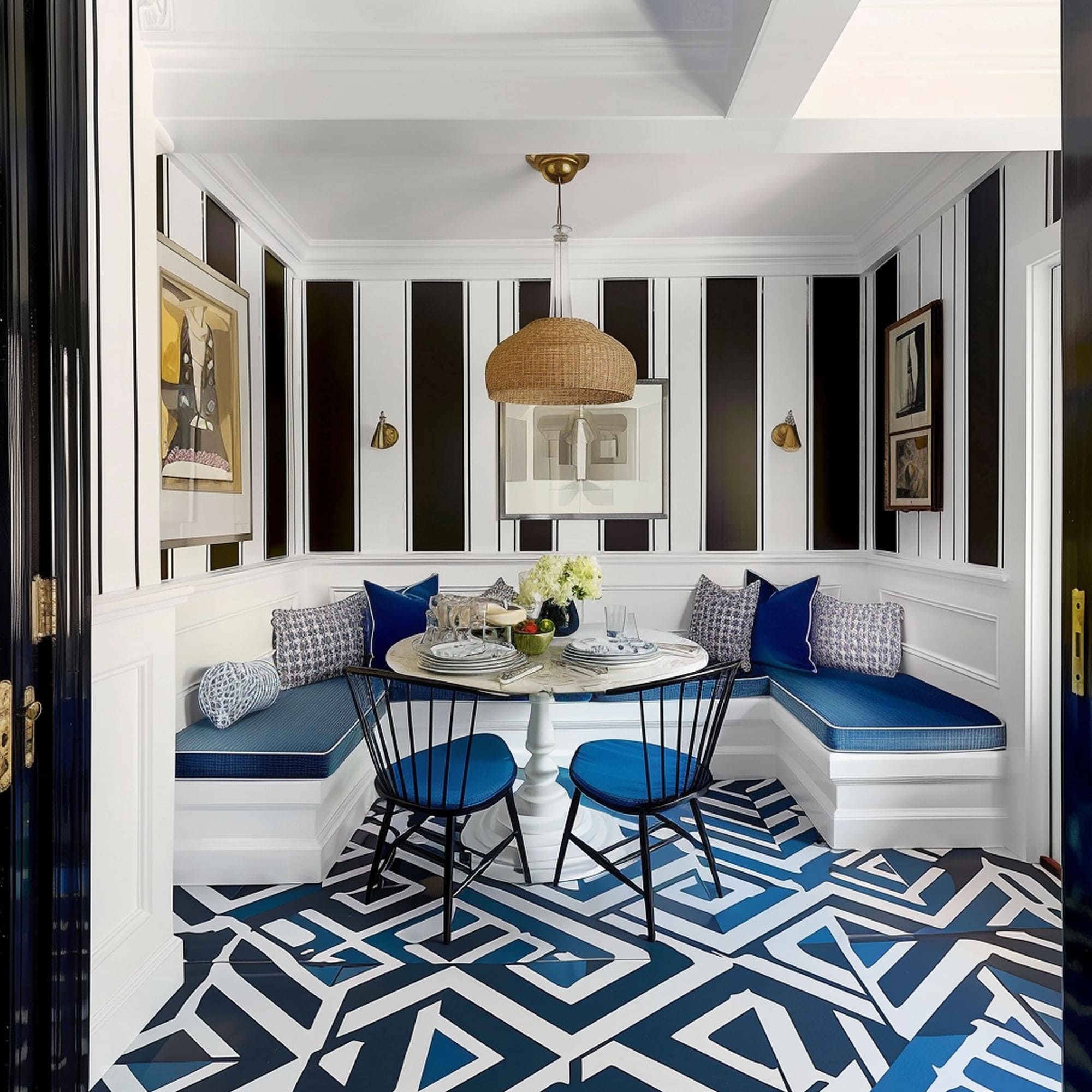 White Wainscoting in Maximalist Breakfast Nook