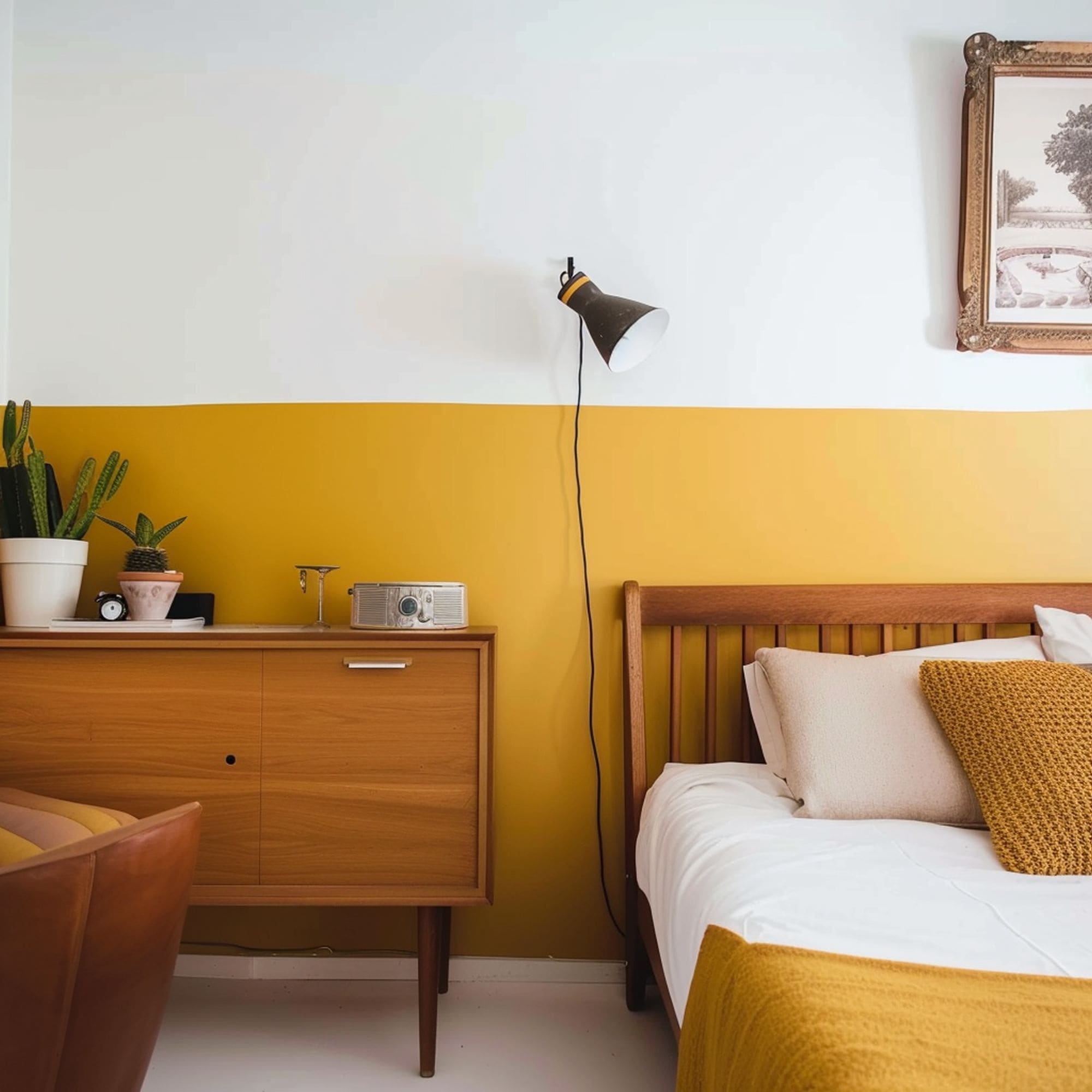 Mustard Yellow and Brown Bedroom