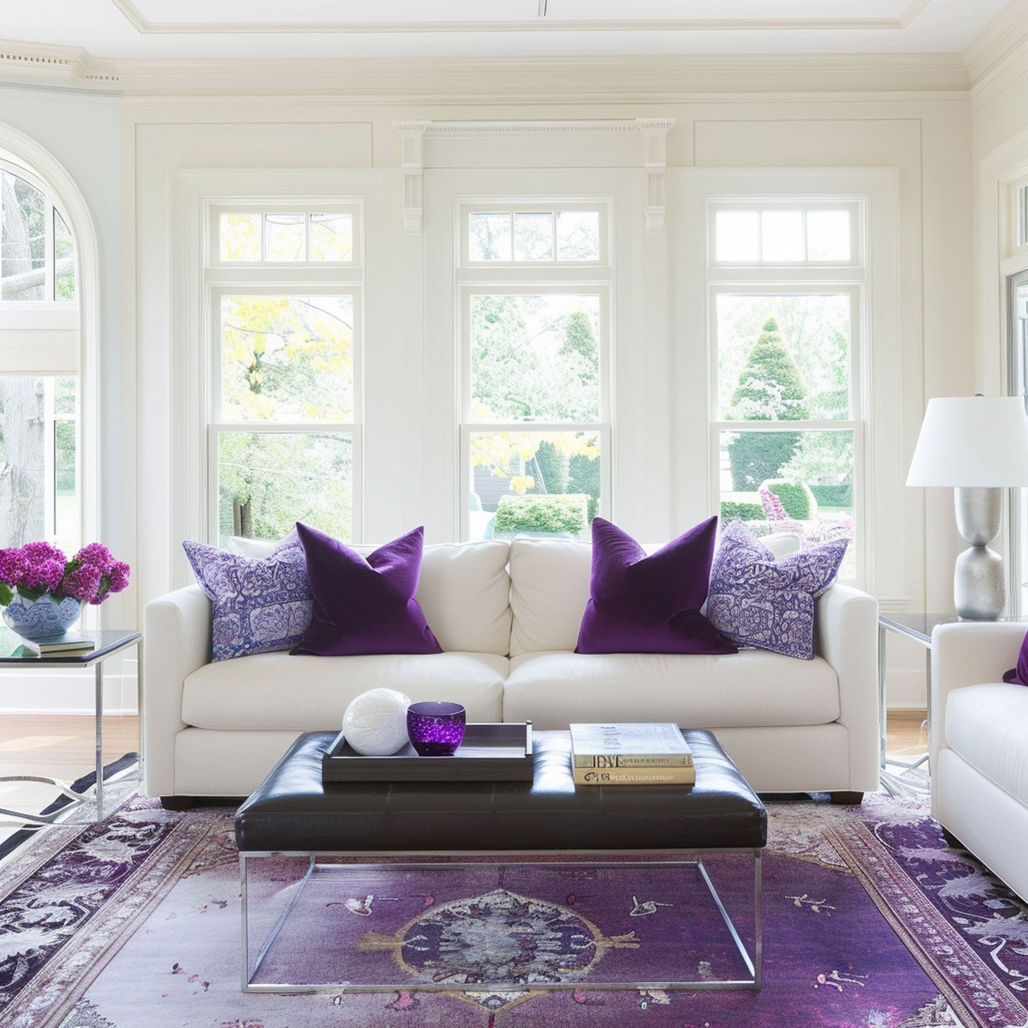 Purple and White Living Room