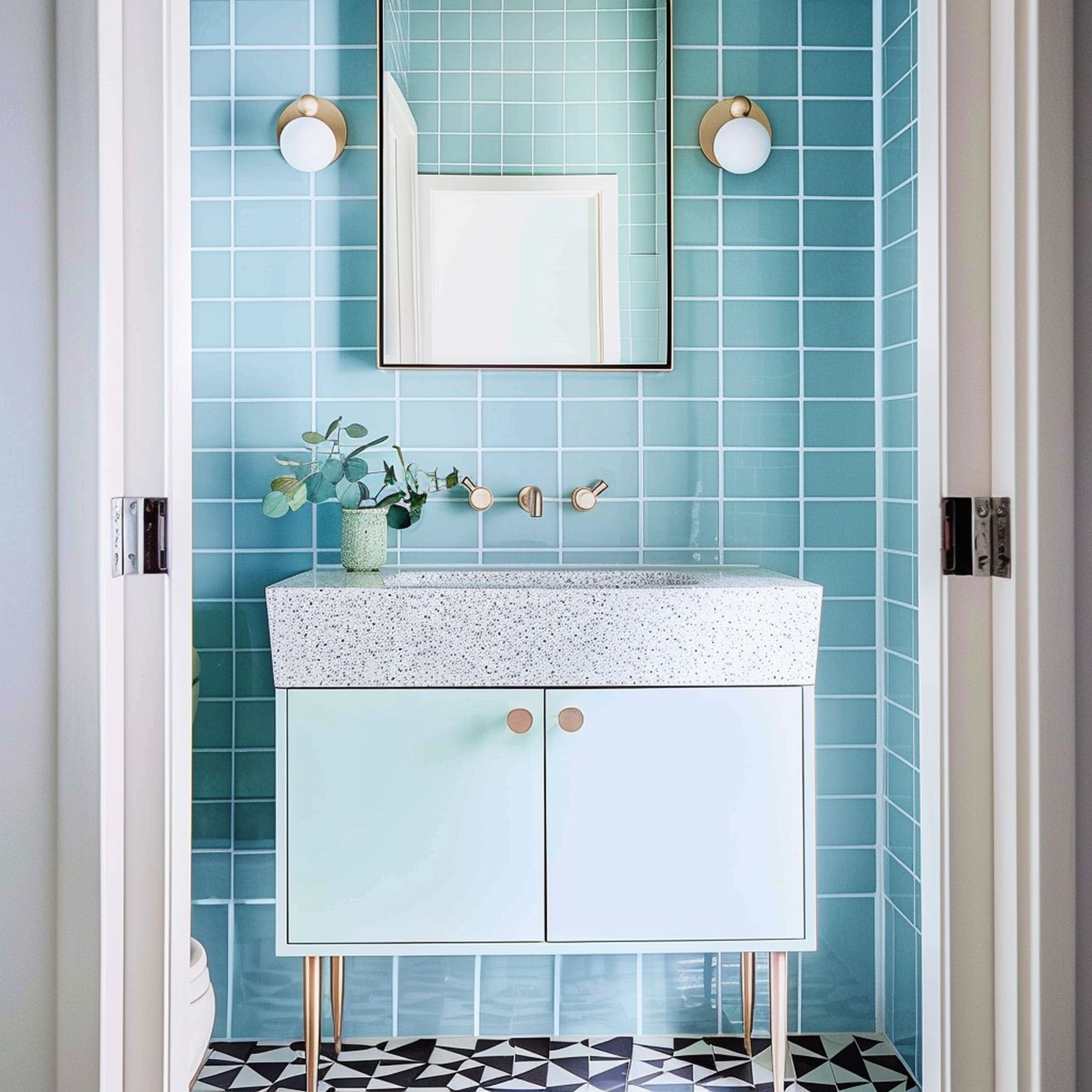 Bathroom With Blue Subway Tiles