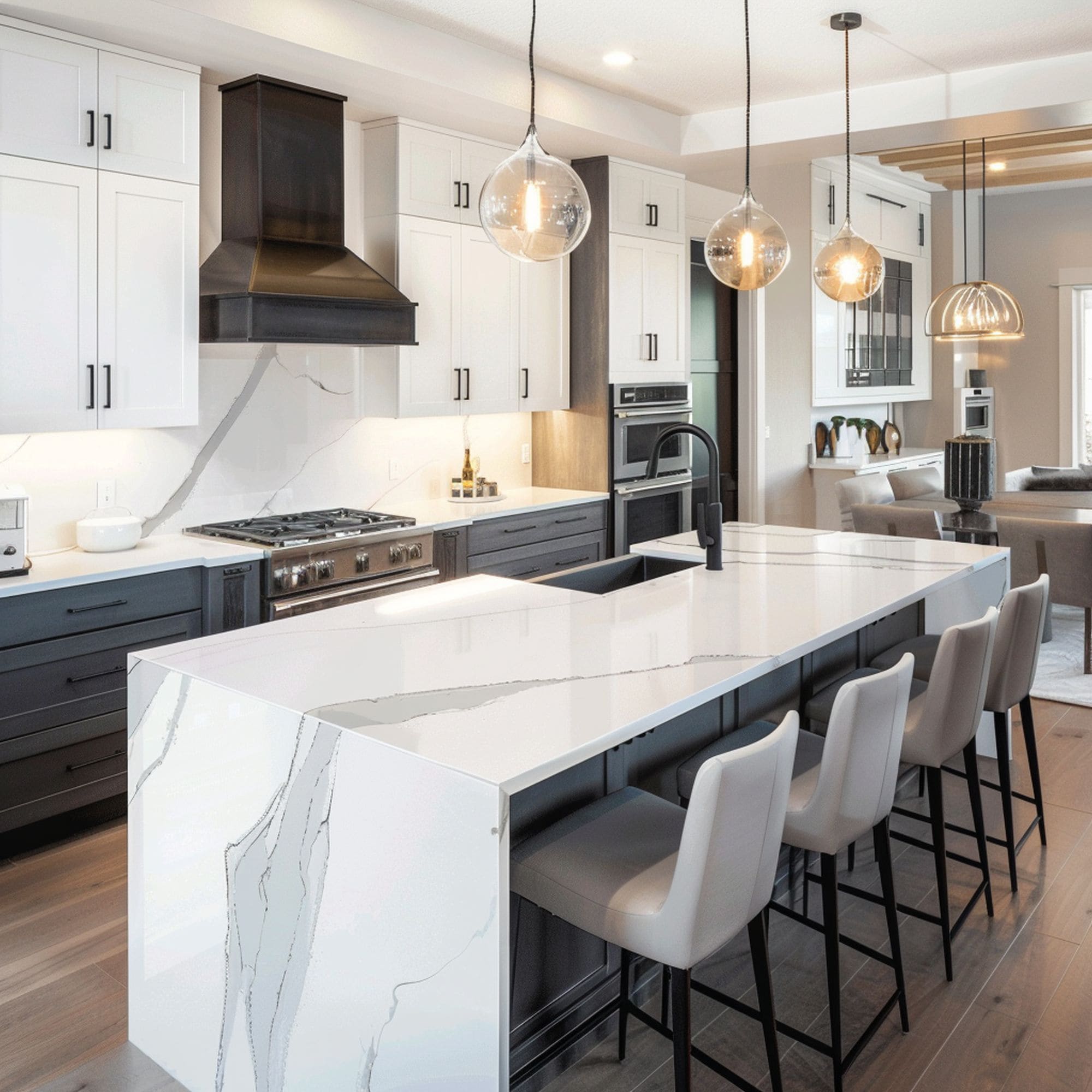 Waterfall Style Quartz Countertop