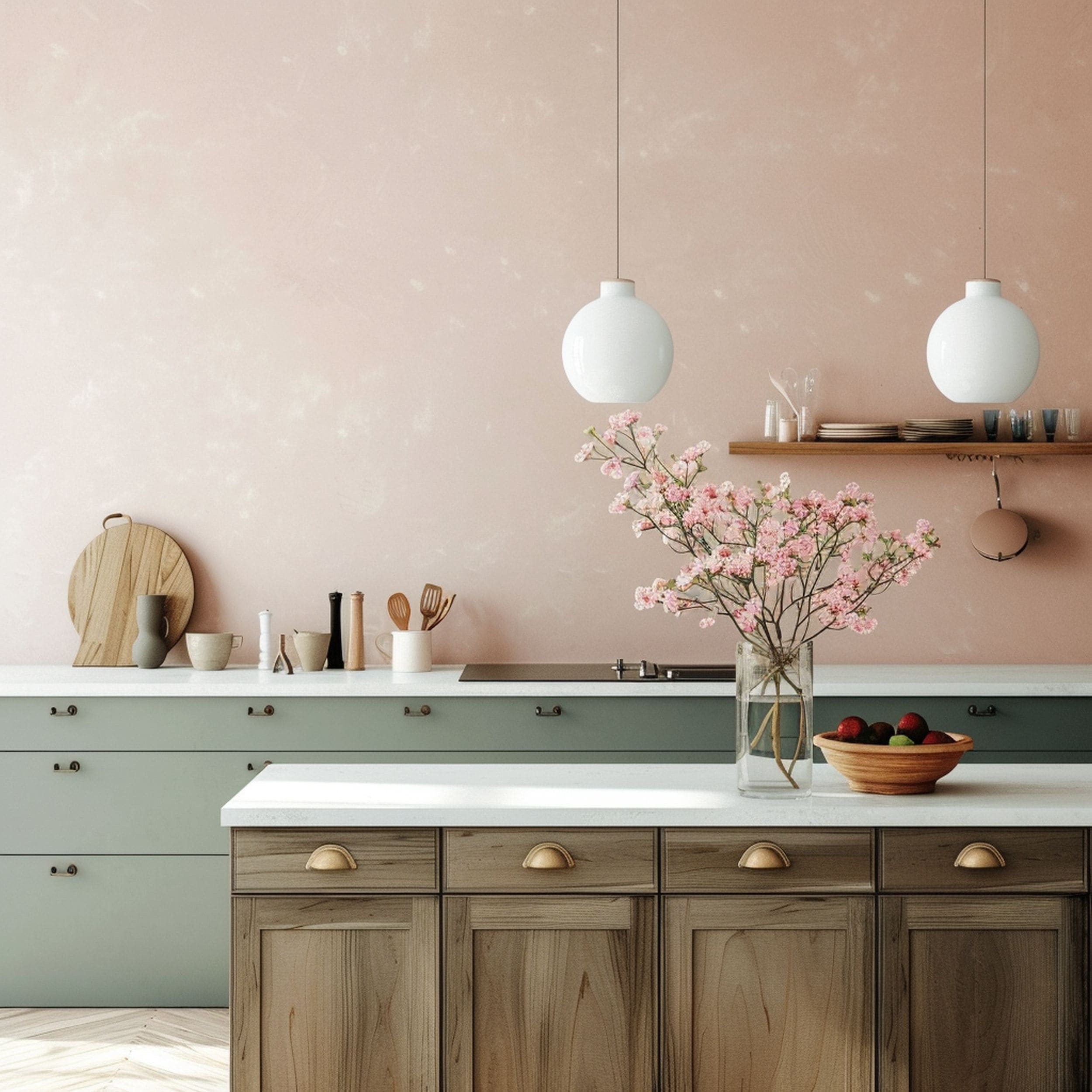 Pink Wall in Modern Kitchen
