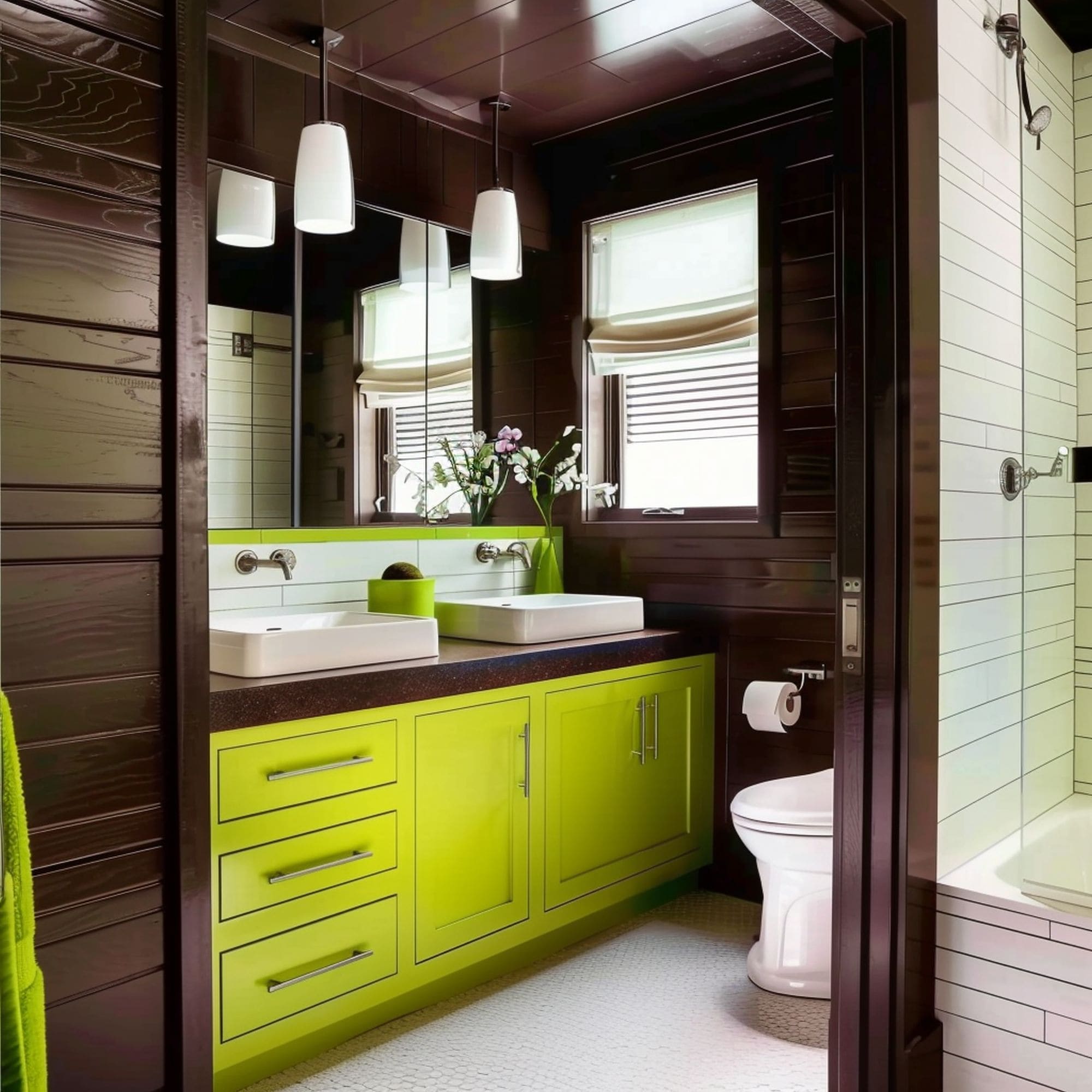 Lime Green and Chocolate Bathroom