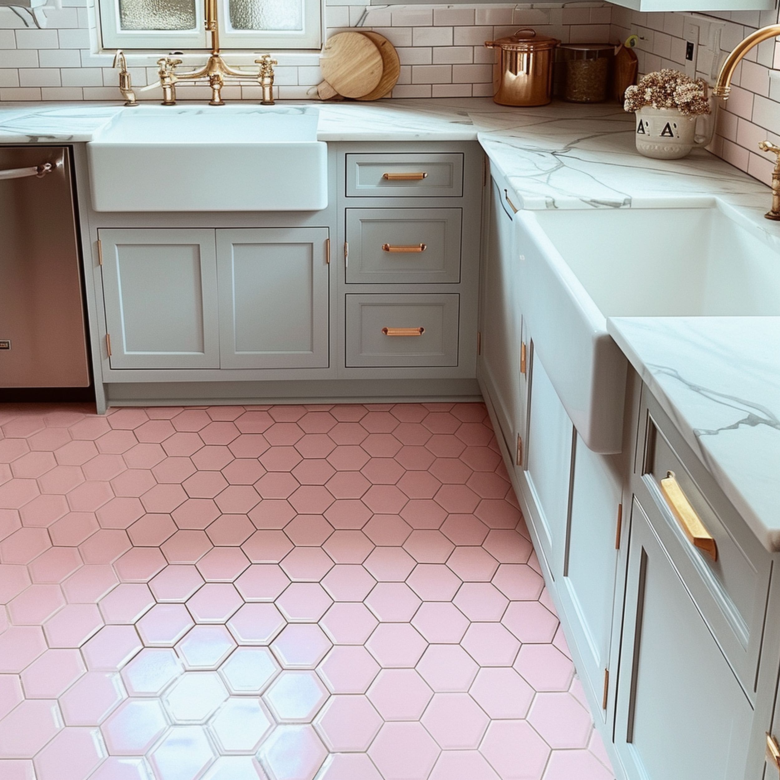 Pink Hexagonal Patterned Floor