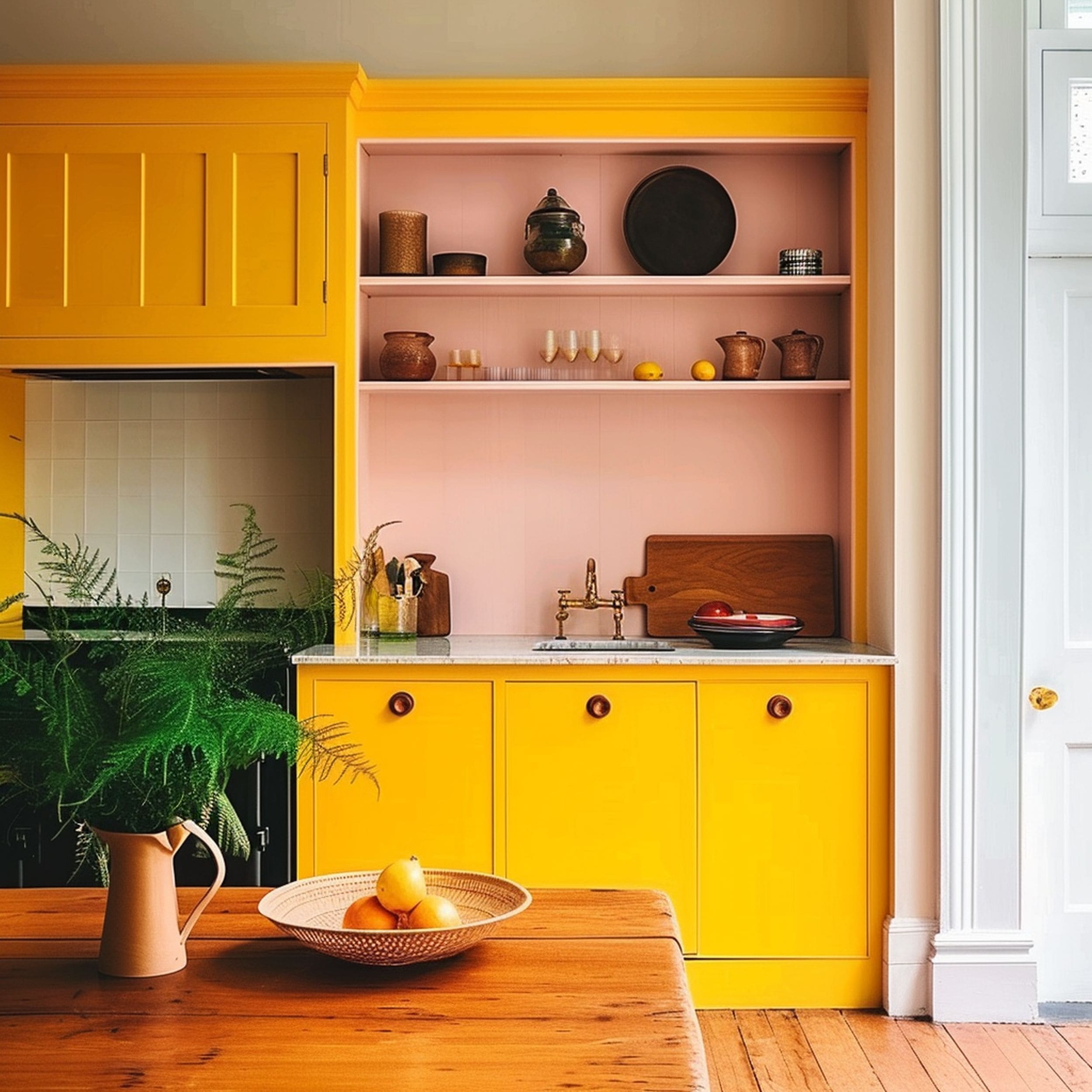 Yellow Cabinet With Pink Interior
