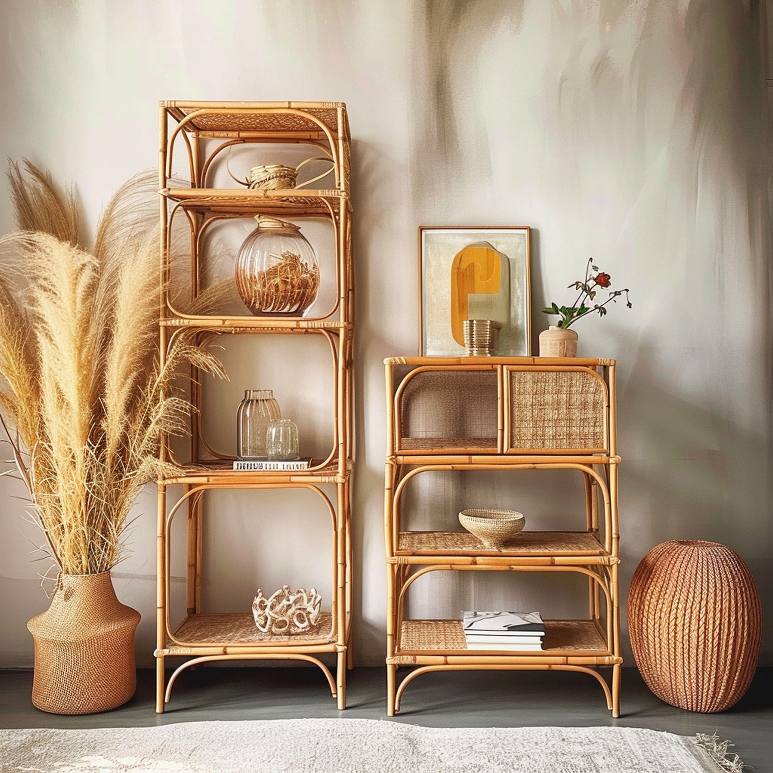 Retro Style Rattan Shelving Units