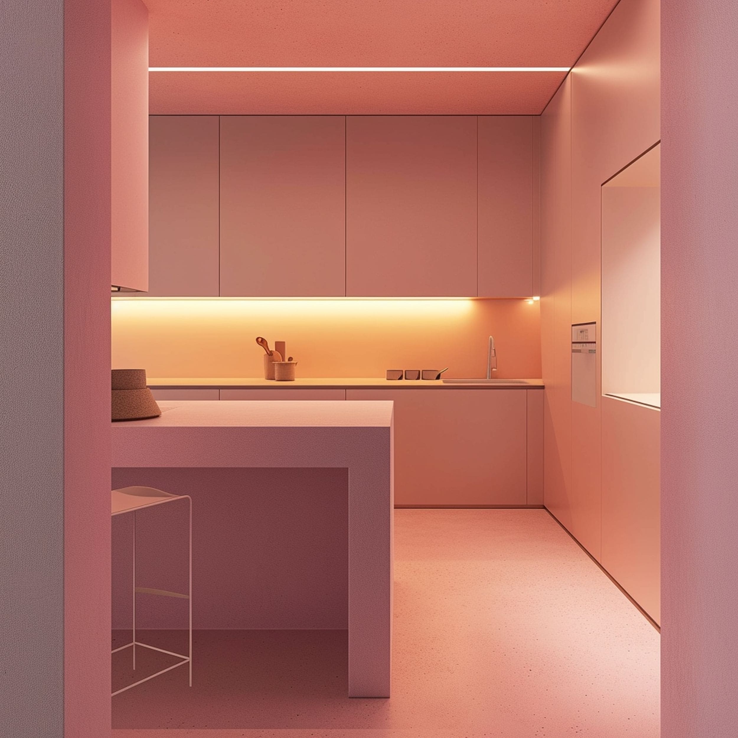 Ultra Minimalist Pink Kitchen